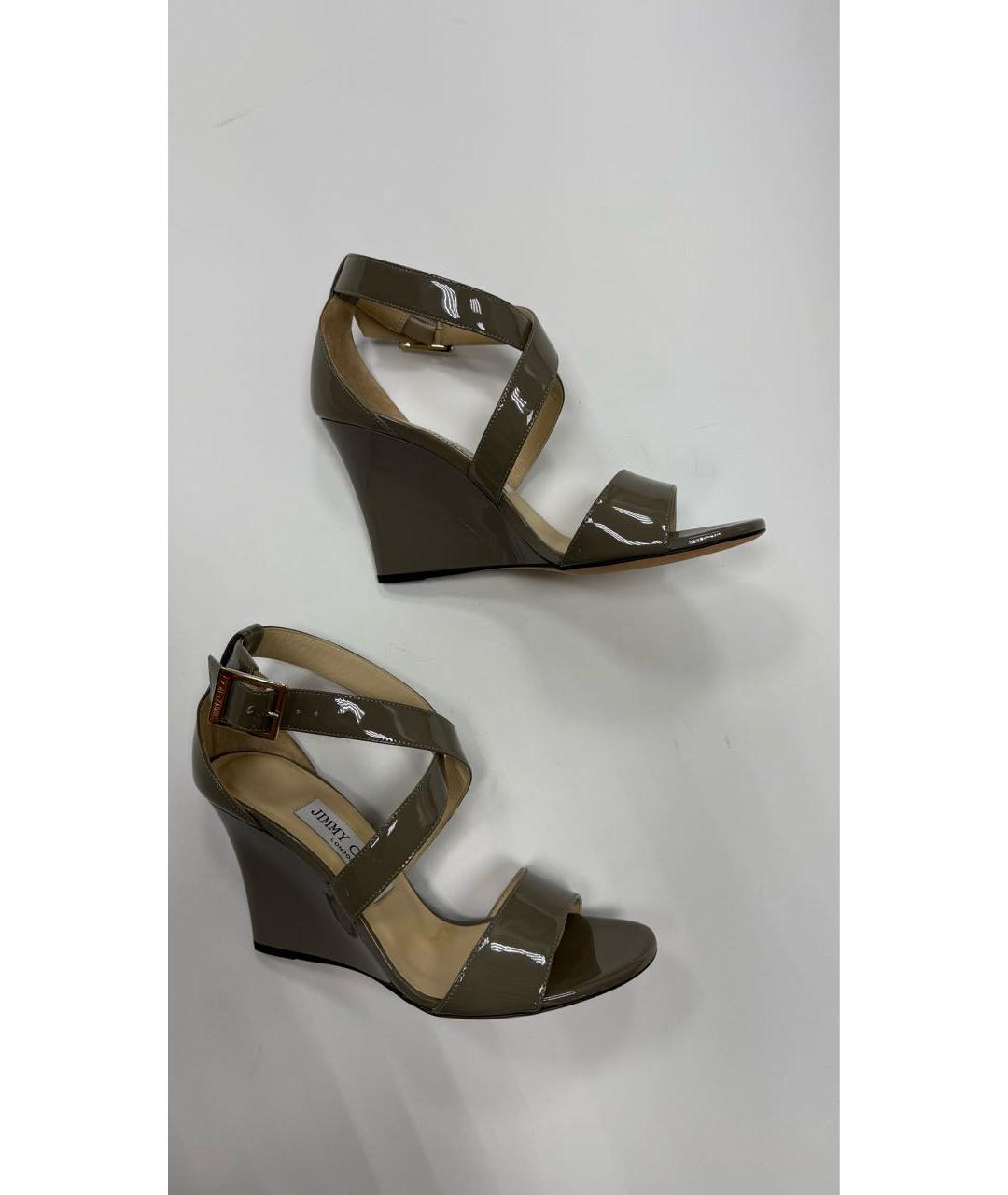 JIMMY CHOO Антрацитовые босоножки из лакированной кожи, фото 5