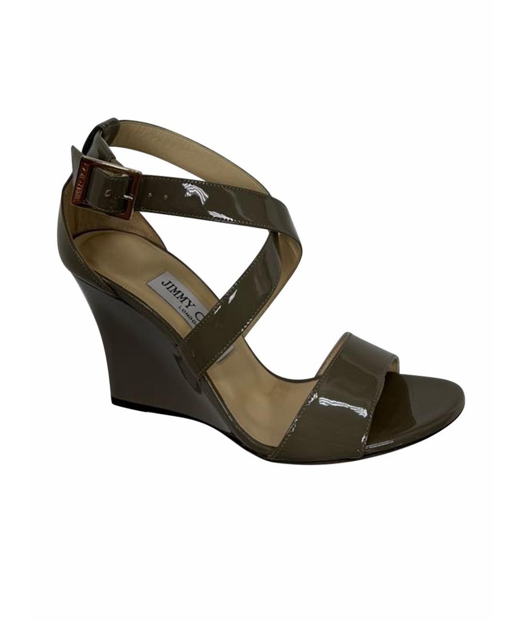 JIMMY CHOO Антрацитовые босоножки из лакированной кожи, фото 1