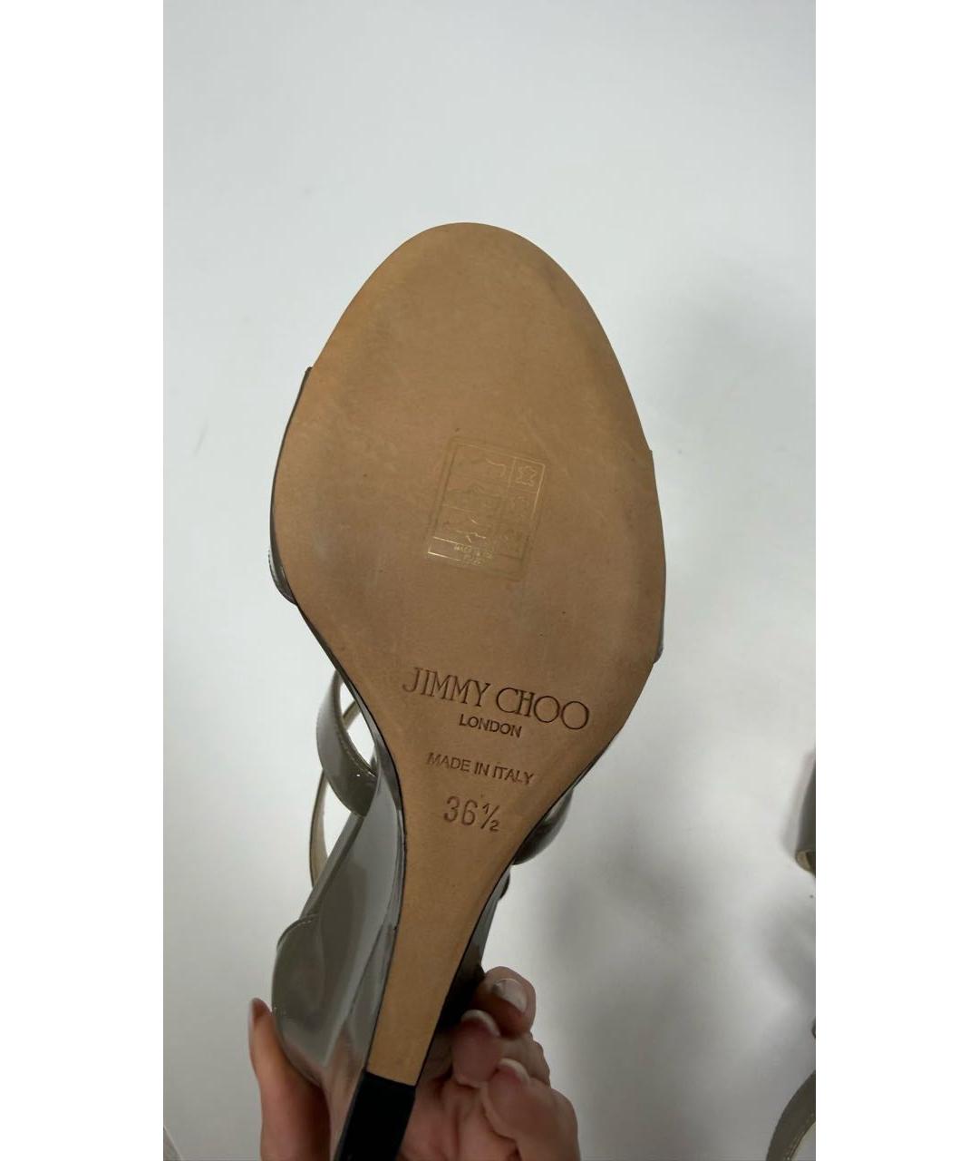 JIMMY CHOO Антрацитовые босоножки из лакированной кожи, фото 4