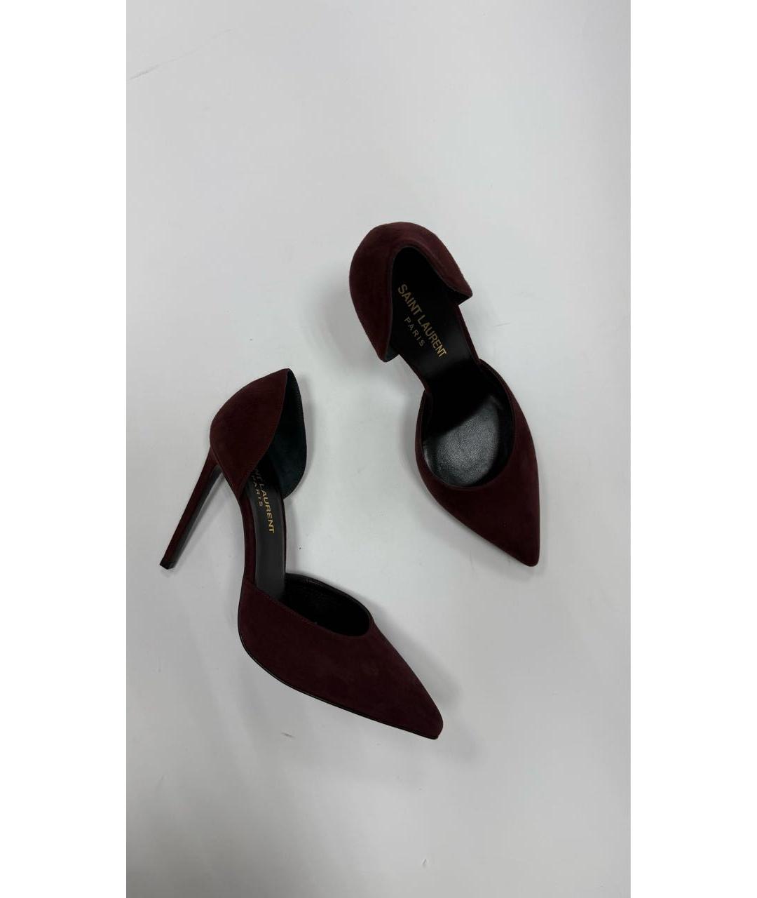 SAINT LAURENT Бордовые замшевые туфли, фото 6