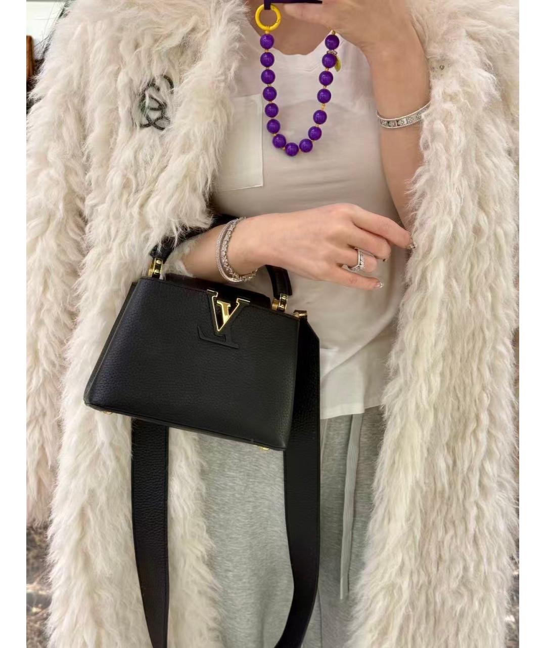 LOUIS VUITTON Черная кожаная сумка с короткими ручками, фото 6