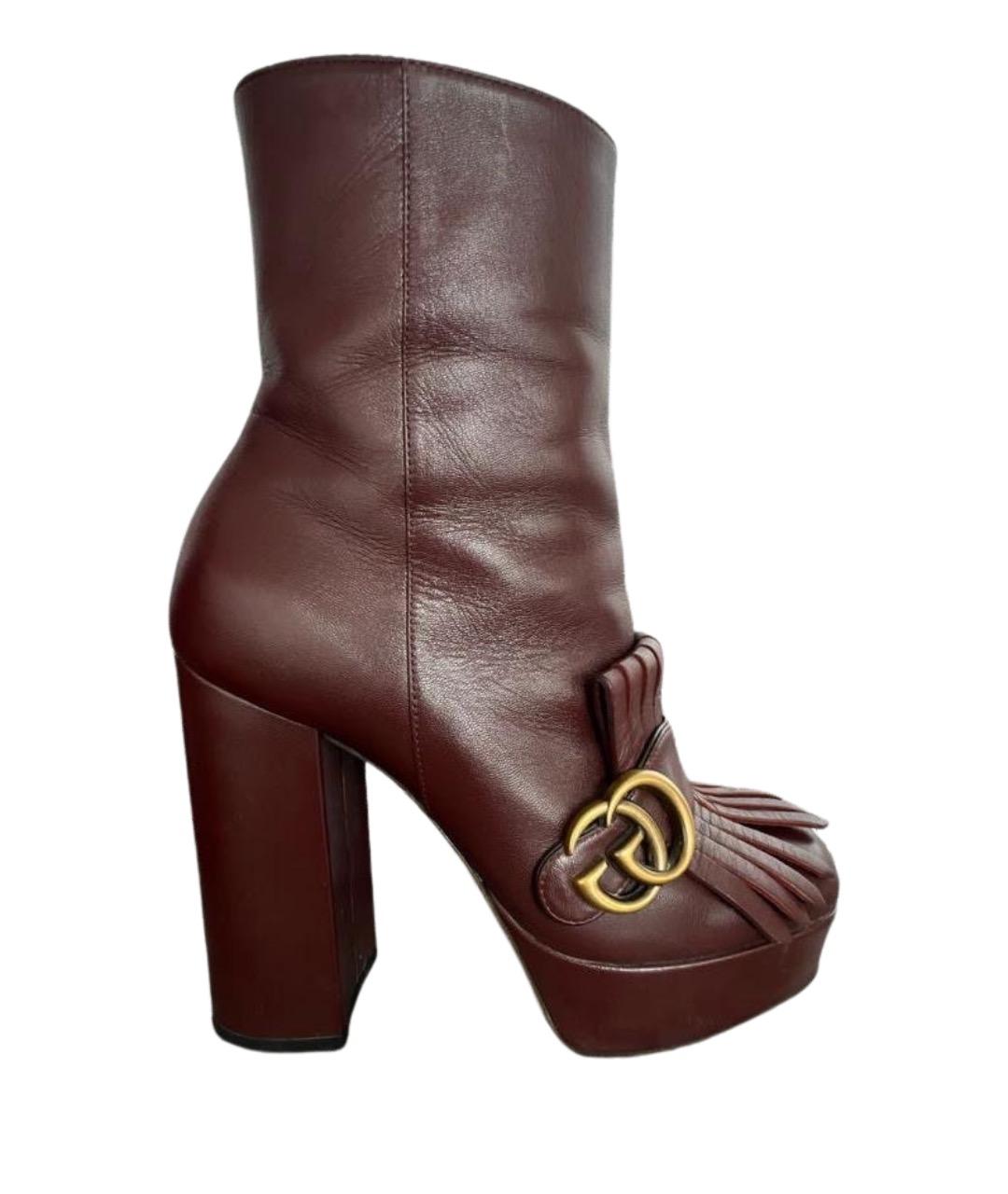GUCCI Бордовые кожаные ботильоны, фото 1