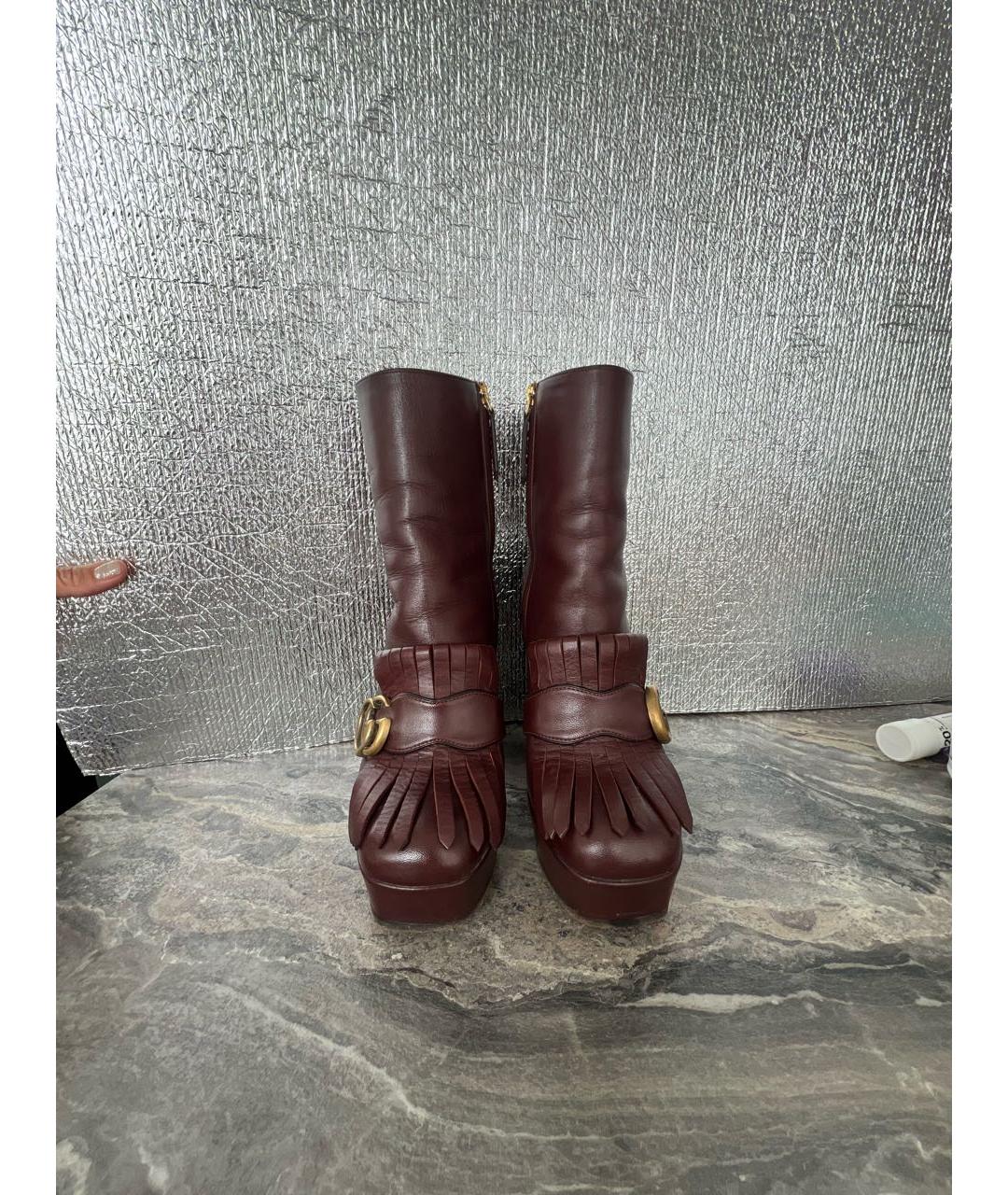 GUCCI Бордовые кожаные ботильоны, фото 2