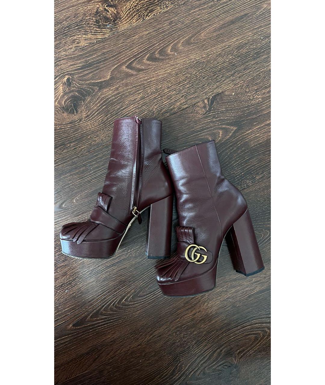 GUCCI Бордовые кожаные ботильоны, фото 5