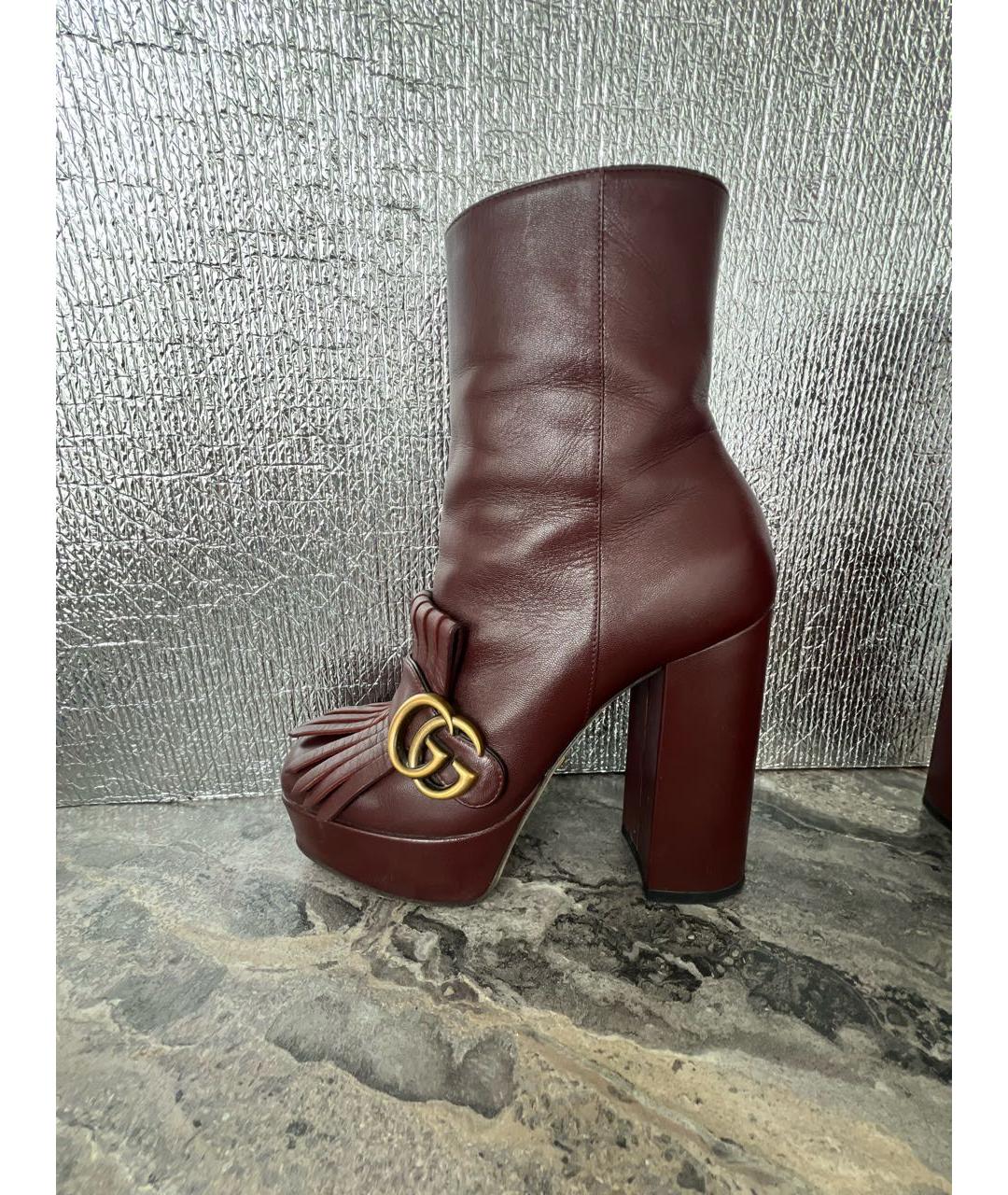 GUCCI Бордовые кожаные ботильоны, фото 8