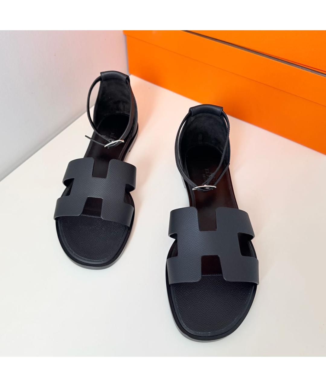 HERMES Черные кожаные босоножки, фото 3