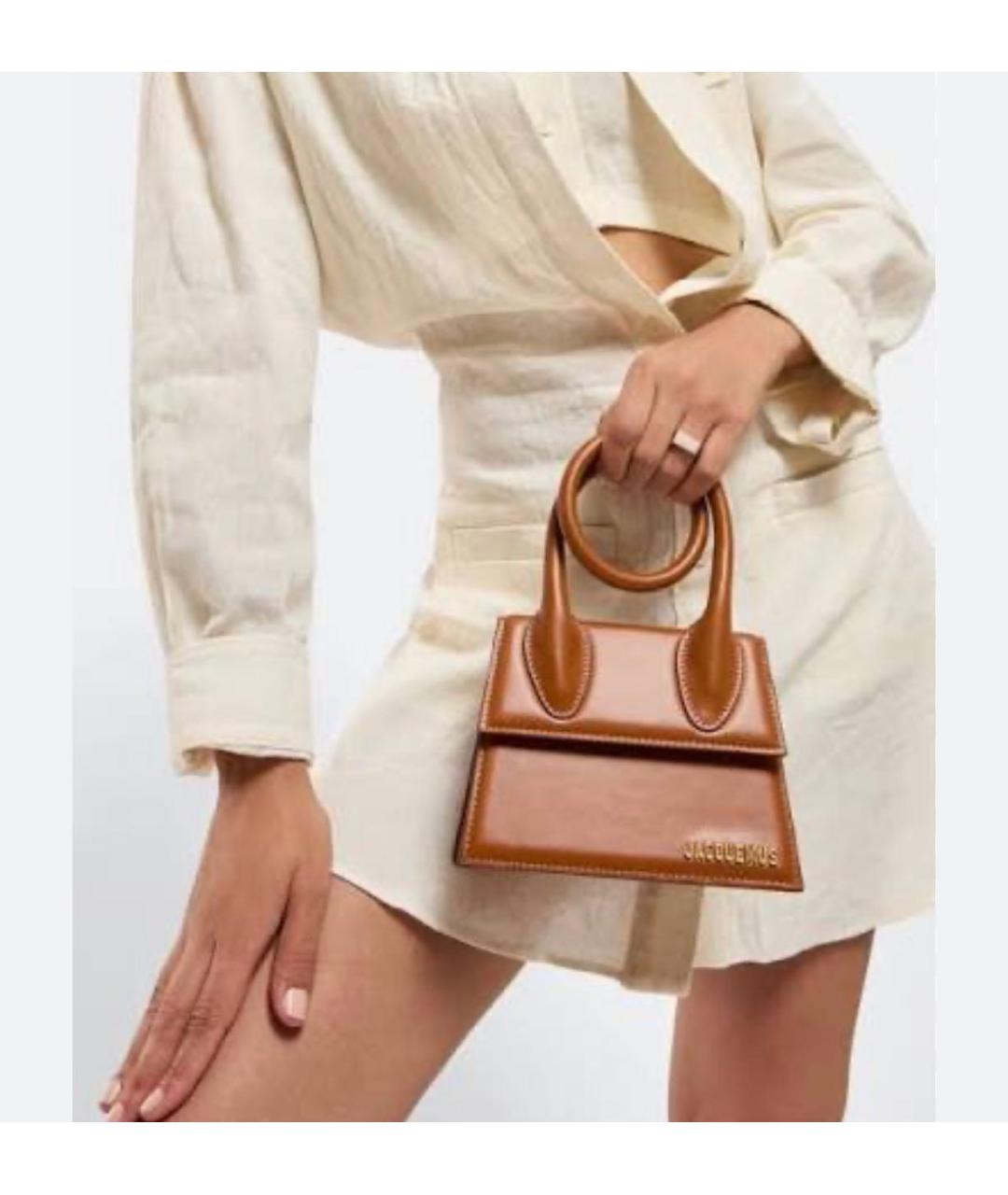 JACQUEMUS Бежевая кожаная сумка с короткими ручками, фото 7