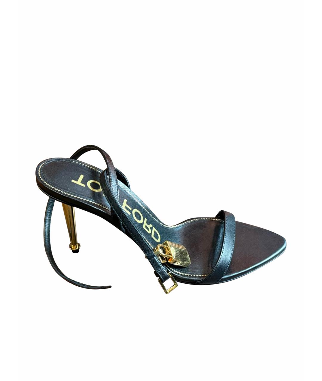TOM FORD Черные кожаные босоножки, фото 1
