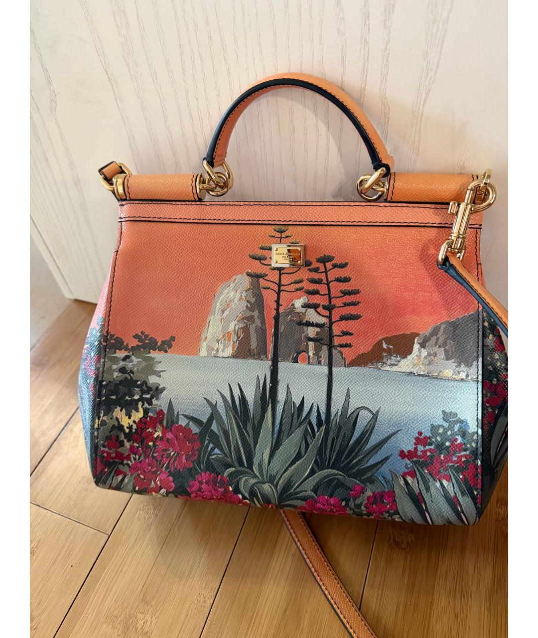 DOLCE&GABBANA Оранжевая кожаная сумка с короткими ручками, фото 2