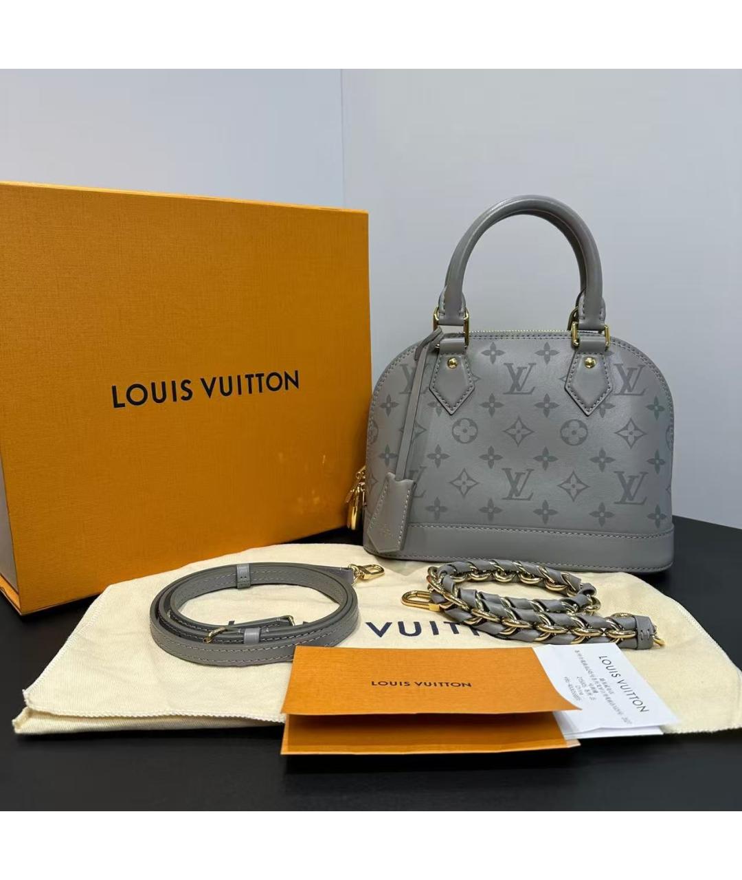 LOUIS VUITTON Серая кожаная сумка с короткими ручками, фото 2