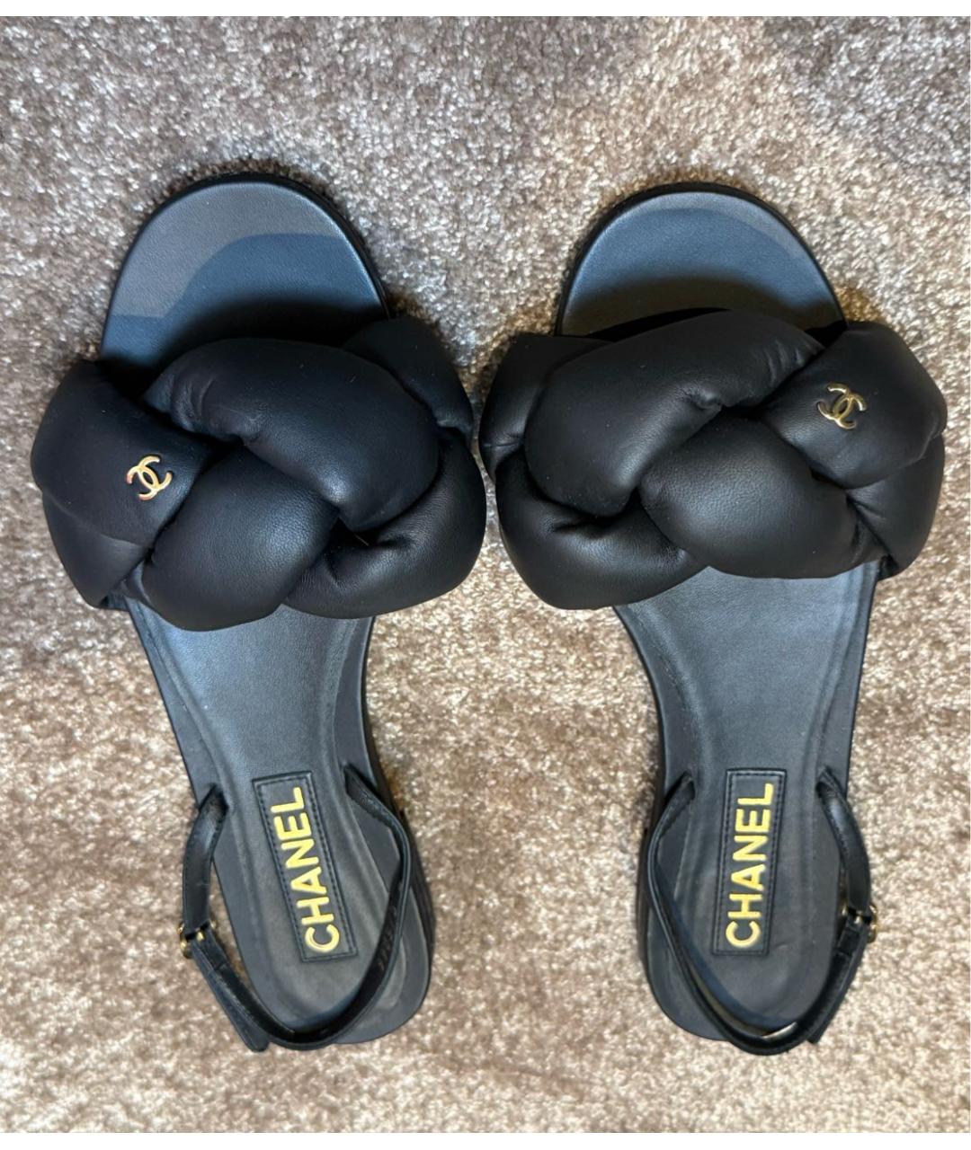 CHANEL Черные кожаные сандалии, фото 3