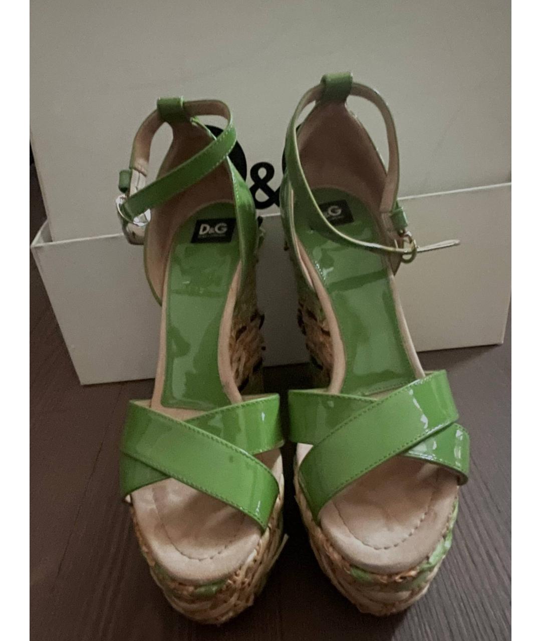 DOLCE&GABBANA Салатовые босоножки из лакированной кожи, фото 2