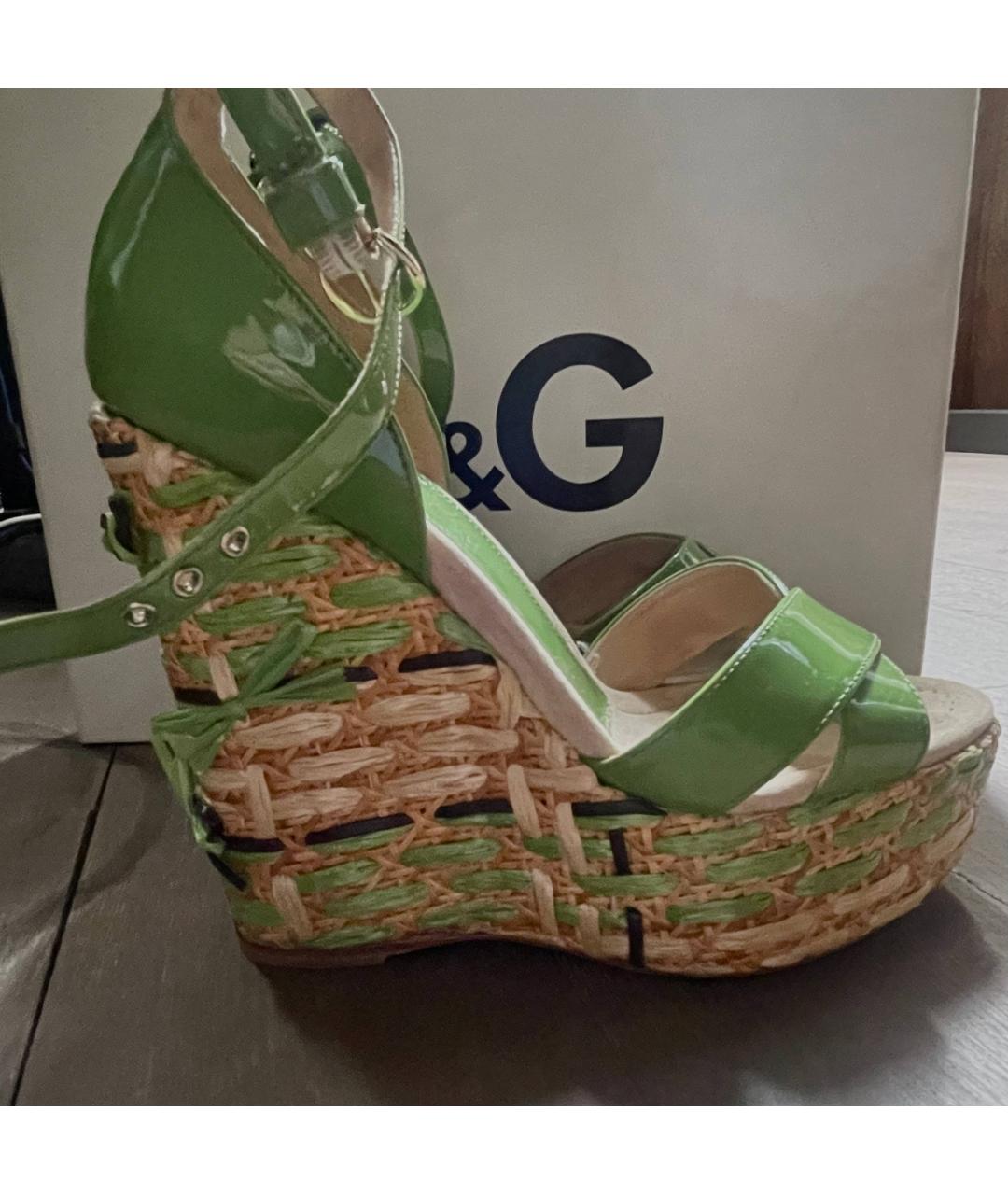 DOLCE&GABBANA Салатовые босоножки из лакированной кожи, фото 6