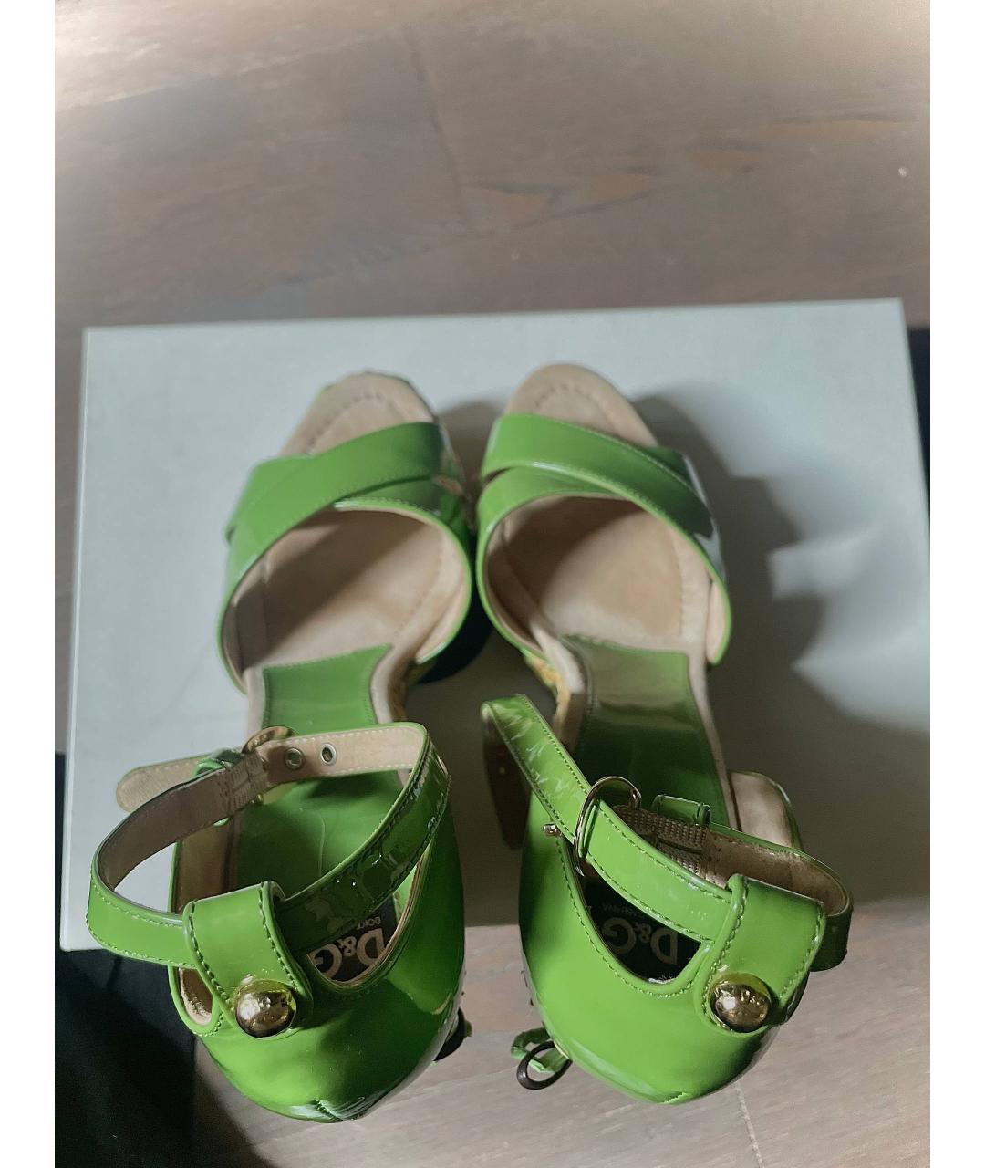 DOLCE&GABBANA Салатовые босоножки из лакированной кожи, фото 3