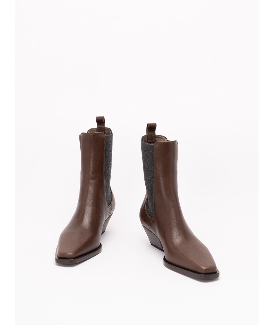 BRUNELLO CUCINELLI Коричневые кожаные ботинки, фото 2