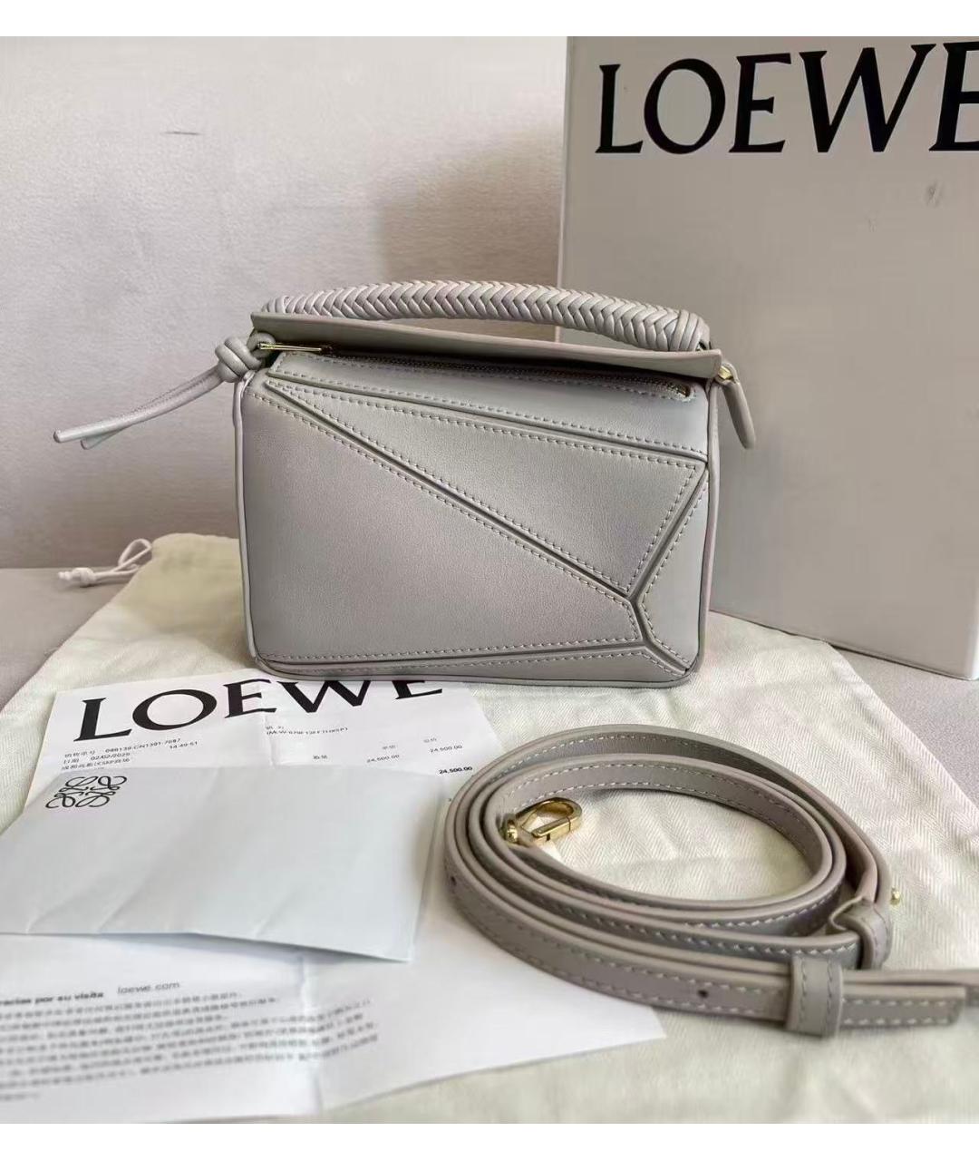 LOEWE Серая кожаная сумка с короткими ручками, фото 2