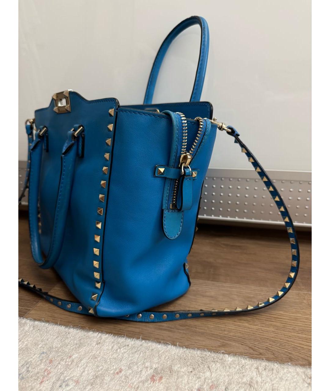 VALENTINO Синяя кожаная сумка тоут, фото 6