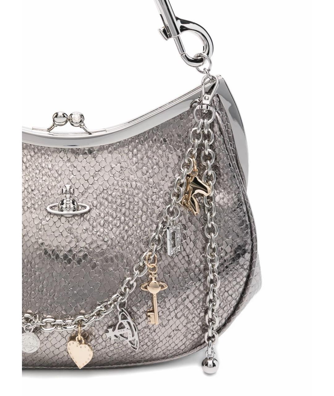 VIVIENNE WESTWOOD Серебряная кожаная сумка с короткими ручками, фото 5