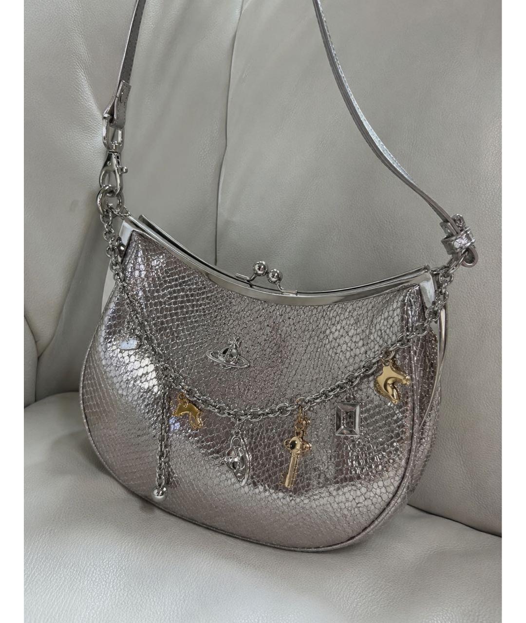 VIVIENNE WESTWOOD Серебряная кожаная сумка с короткими ручками, фото 8