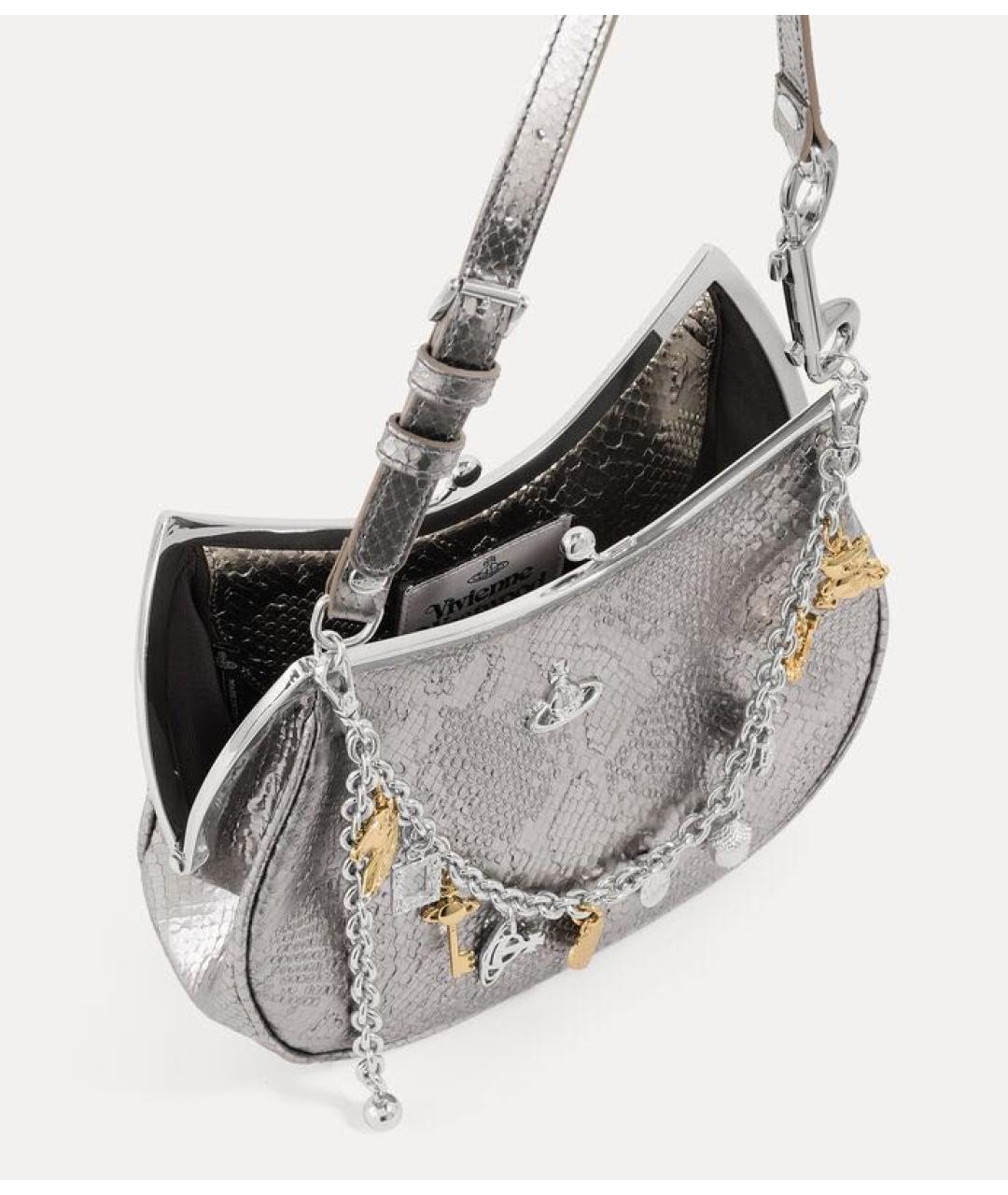 VIVIENNE WESTWOOD Серебряная кожаная сумка с короткими ручками, фото 3