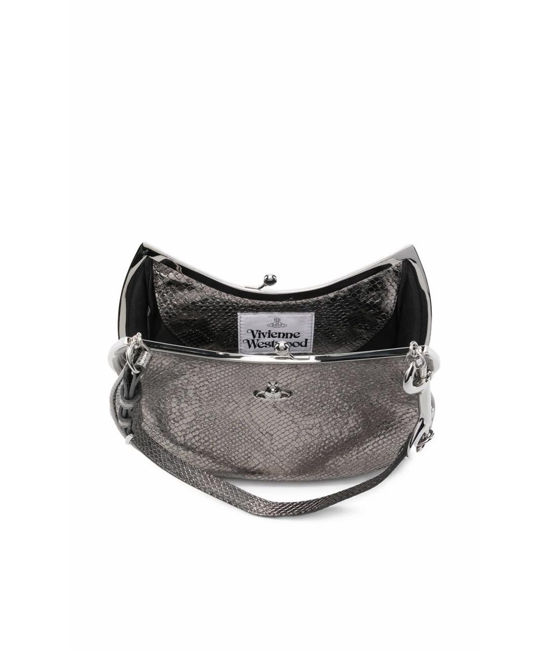 VIVIENNE WESTWOOD Серебряная кожаная сумка с короткими ручками, фото 6