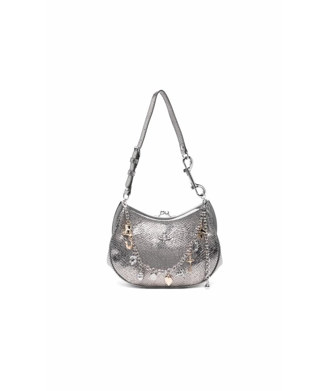 VIVIENNE WESTWOOD Серебряная кожаная сумка с короткими ручками, фото 9