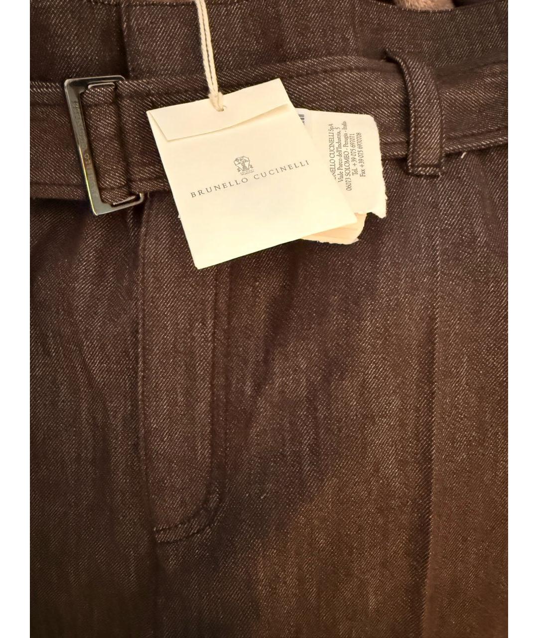 BRUNELLO CUCINELLI Коричневые хлопковые брюки широкие, фото 4