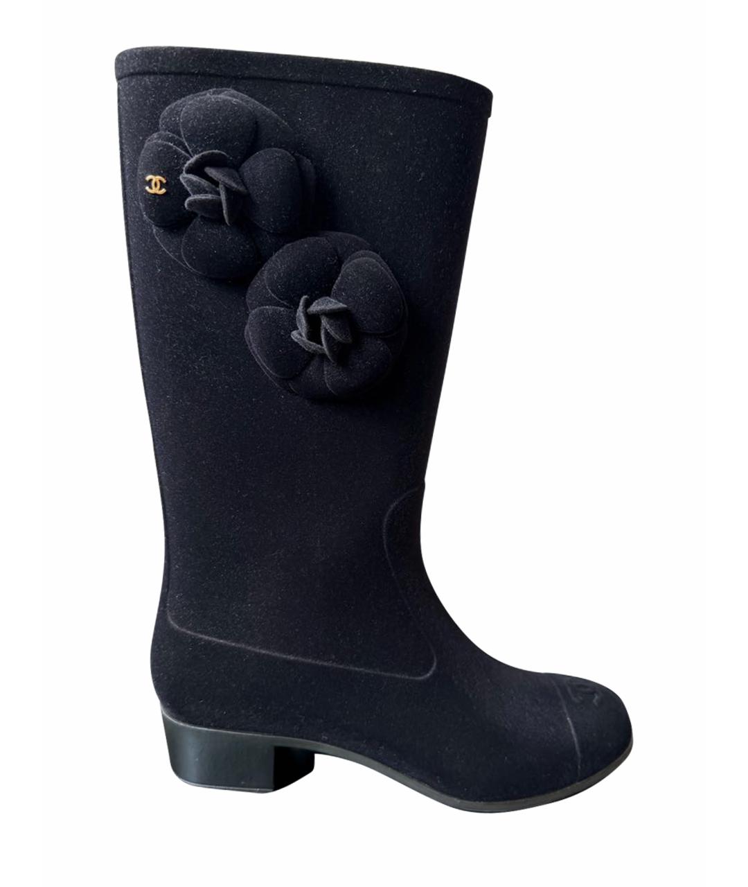 CHANEL Черные резиновые сапоги, фото 1