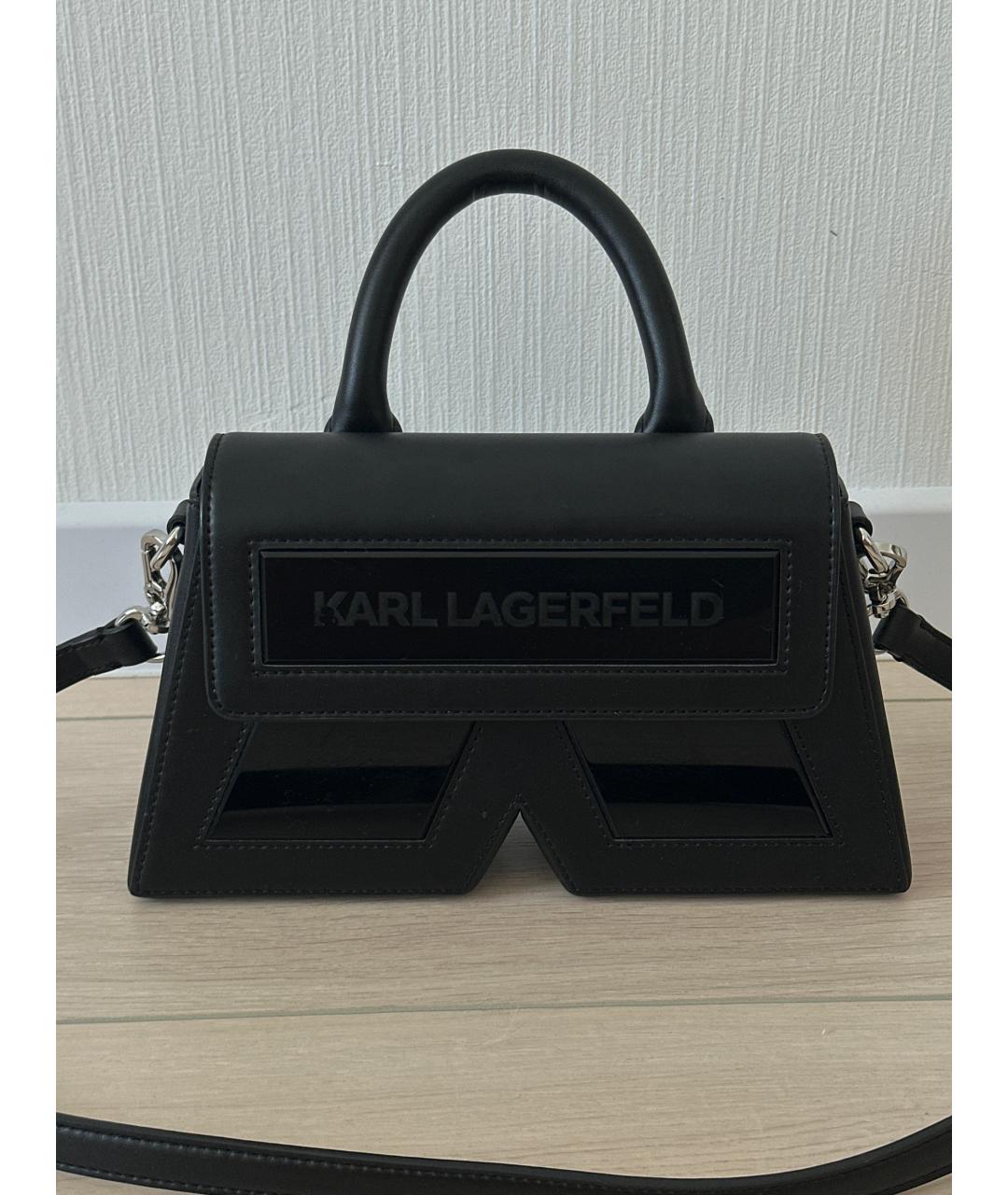 KARL LAGERFELD Черная кожаная сумка с короткими ручками, фото 6