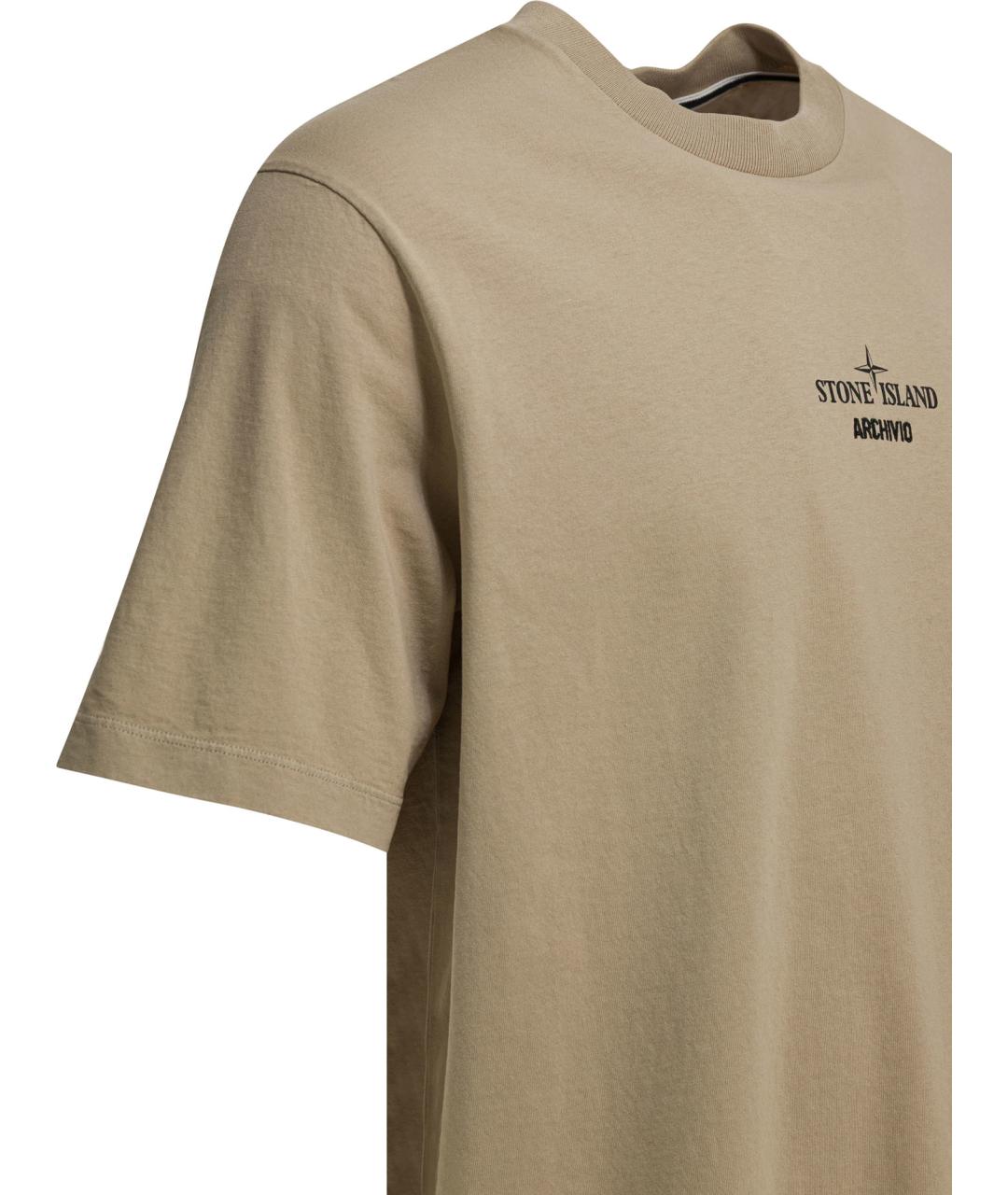STONE ISLAND Бежевая хлопковая футболка, фото 4