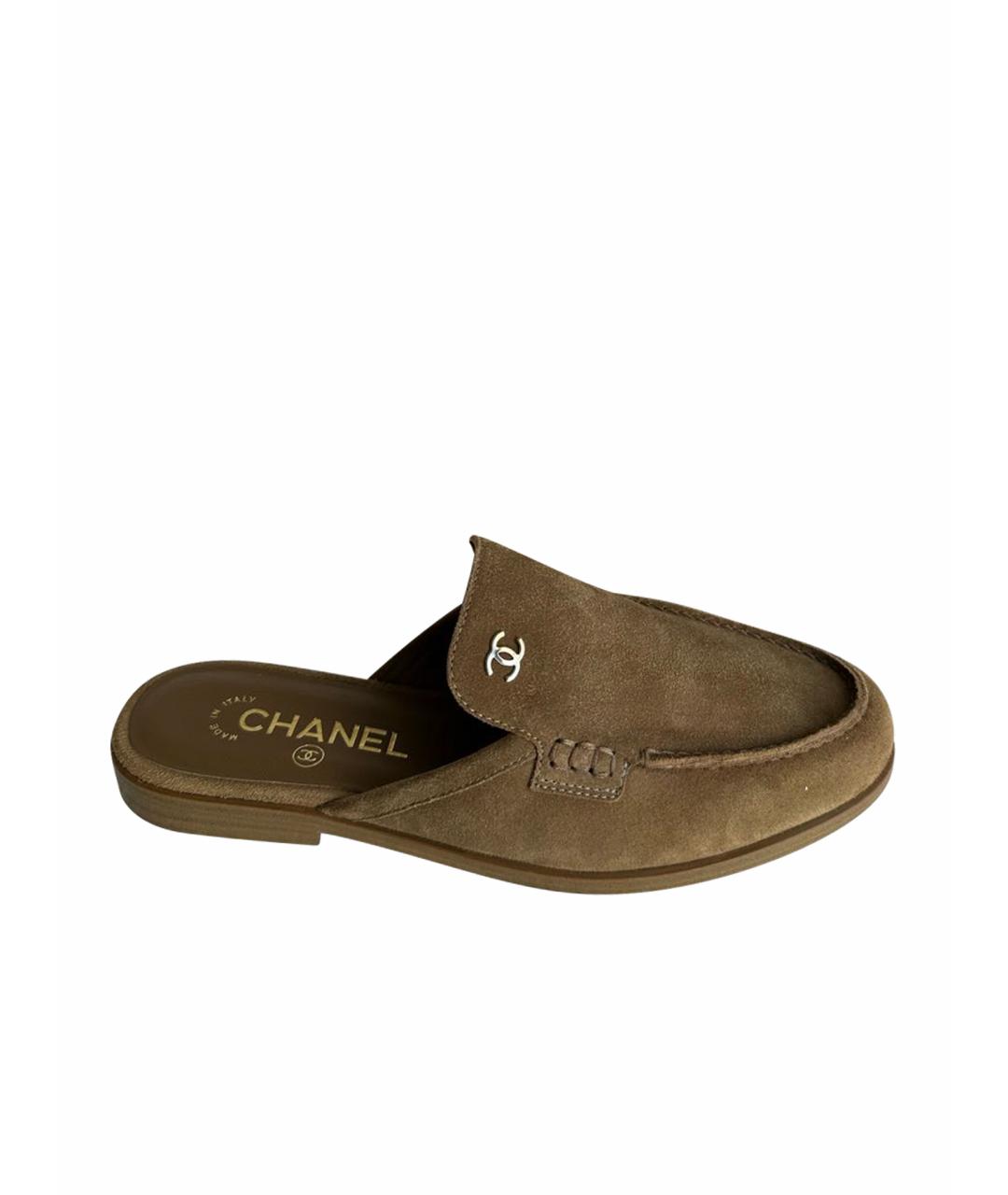 CHANEL Коричневые замшевые мюли, фото 1