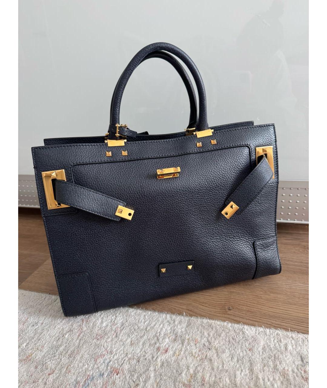 VALENTINO Темно-синяя кожаная сумка с короткими ручками, фото 9