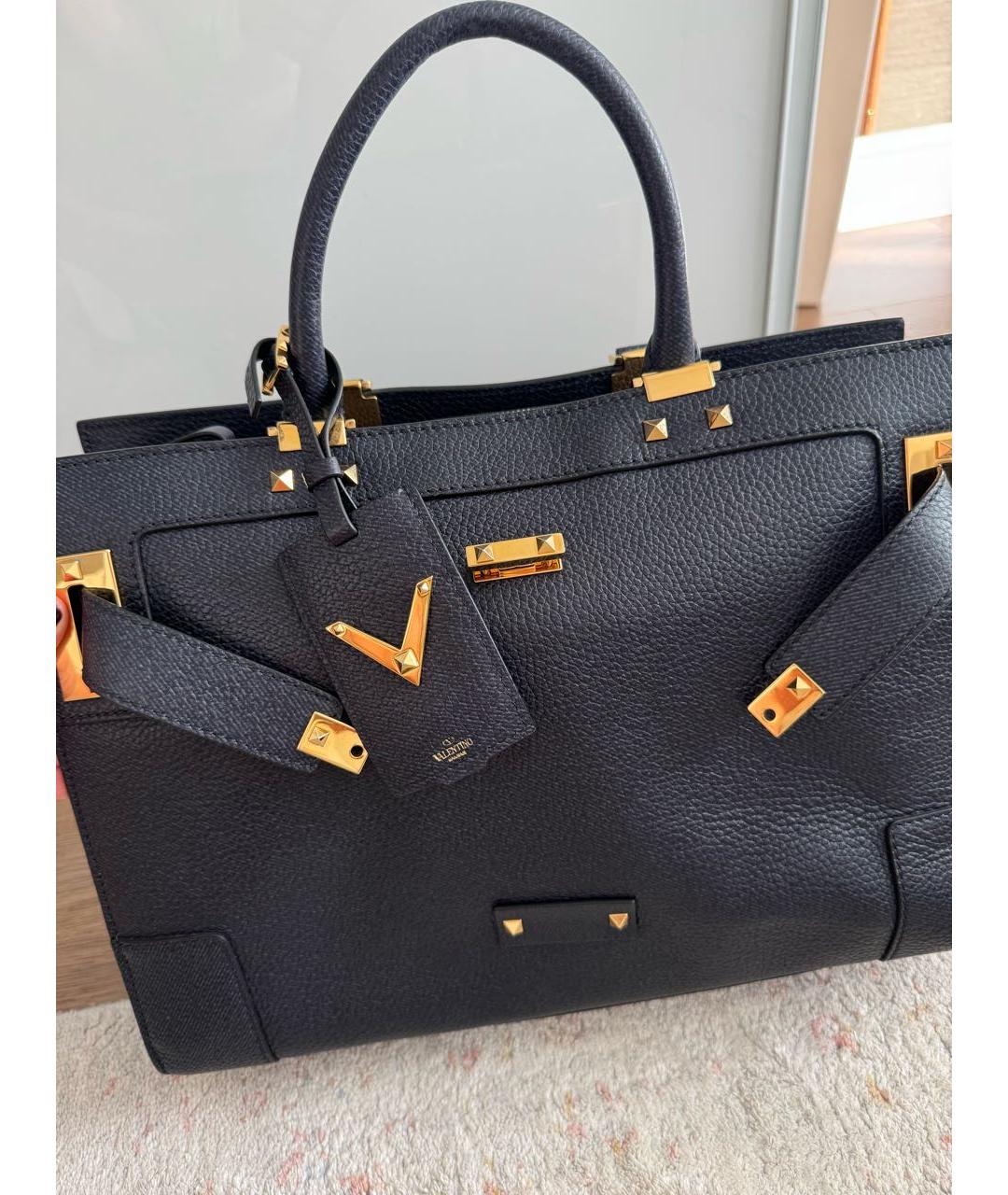 VALENTINO Темно-синяя кожаная сумка с короткими ручками, фото 8