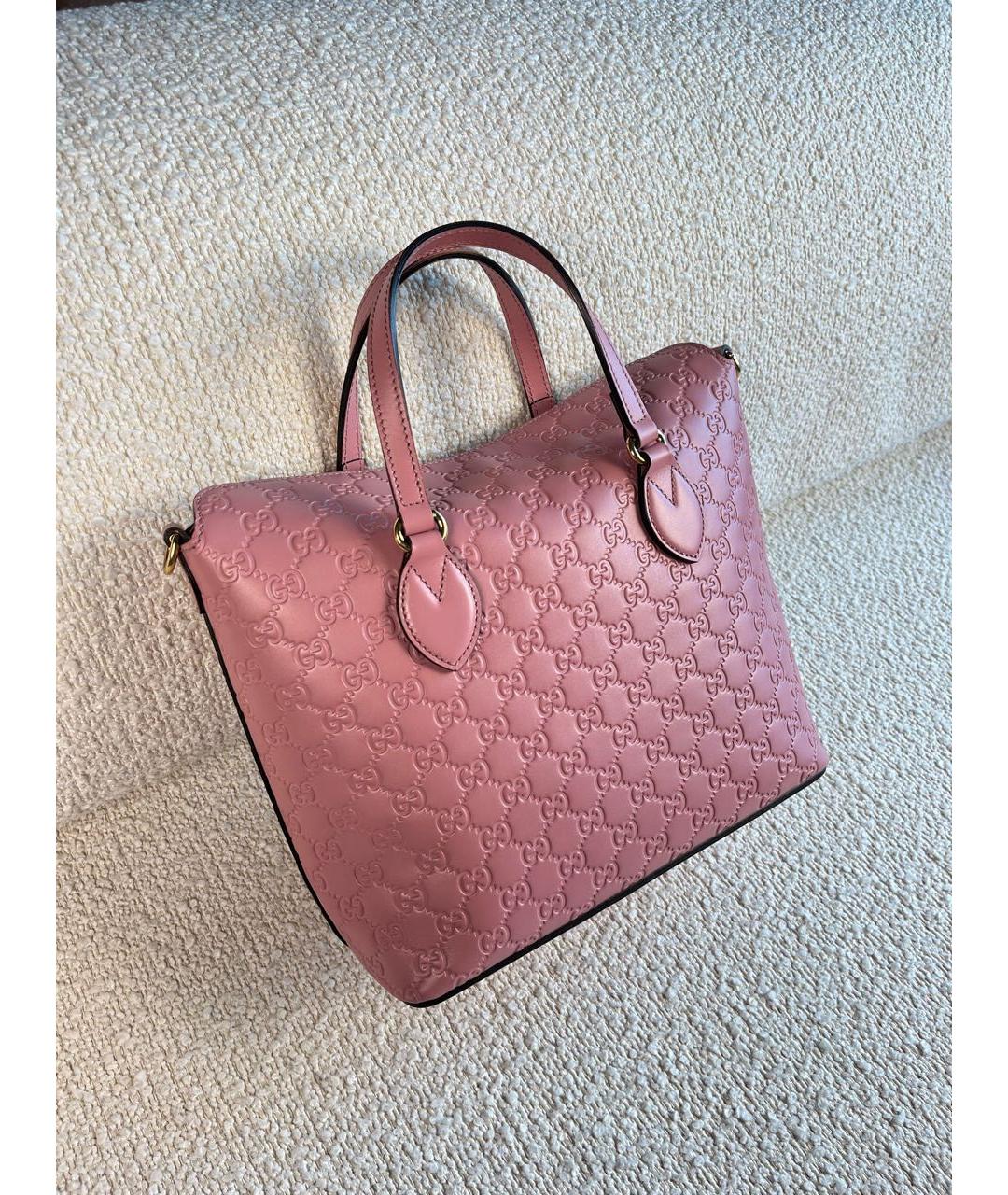 GUCCI Розовая кожаная сумка с короткими ручками, фото 2