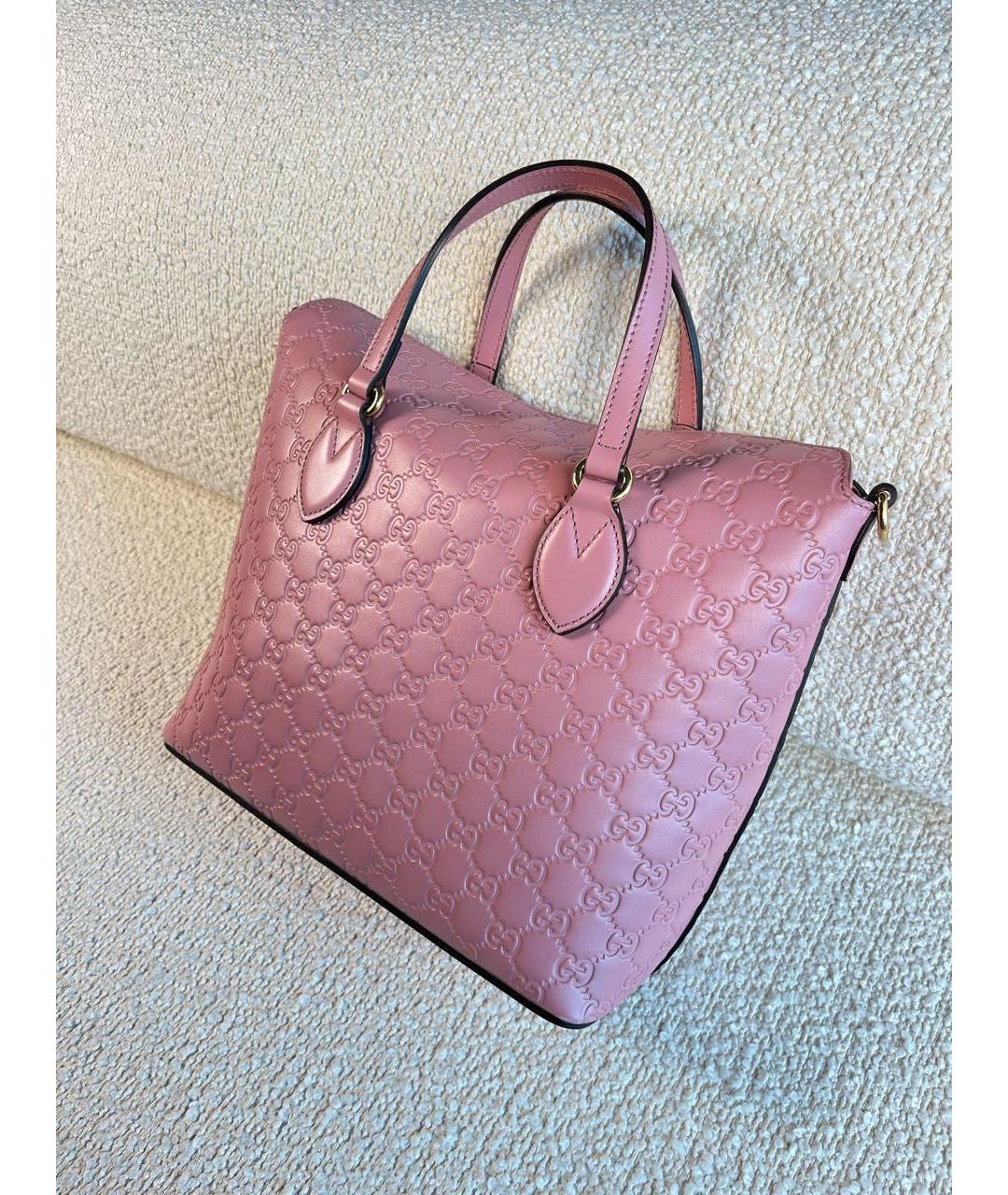 GUCCI Розовая кожаная сумка с короткими ручками, фото 6