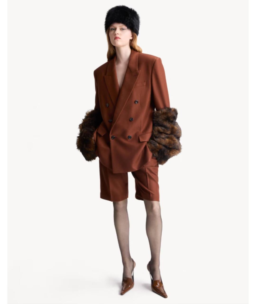 SAINT LAURENT Коричневые кожаные туфли, фото 2