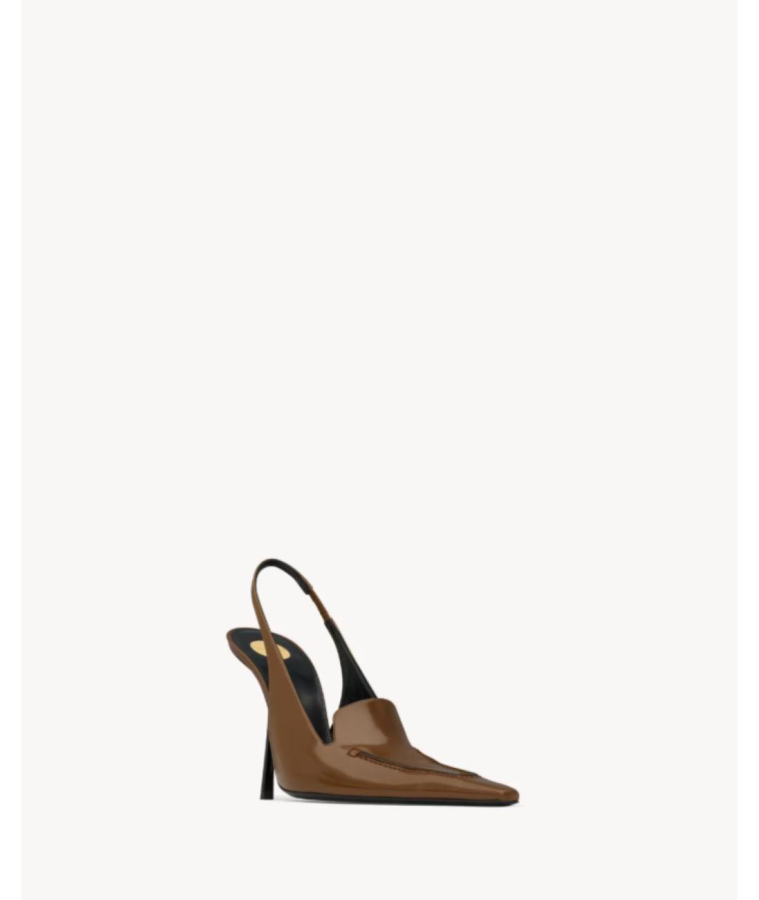 SAINT LAURENT Коричневые кожаные туфли, фото 4