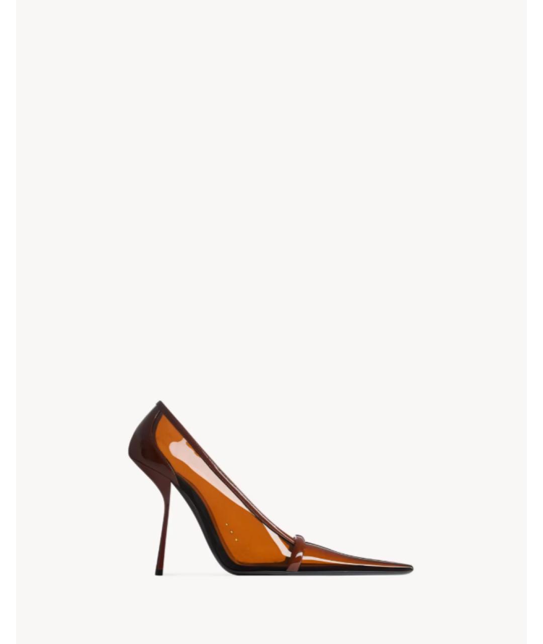 SAINT LAURENT Коричневые синтетические туфли, фото 4