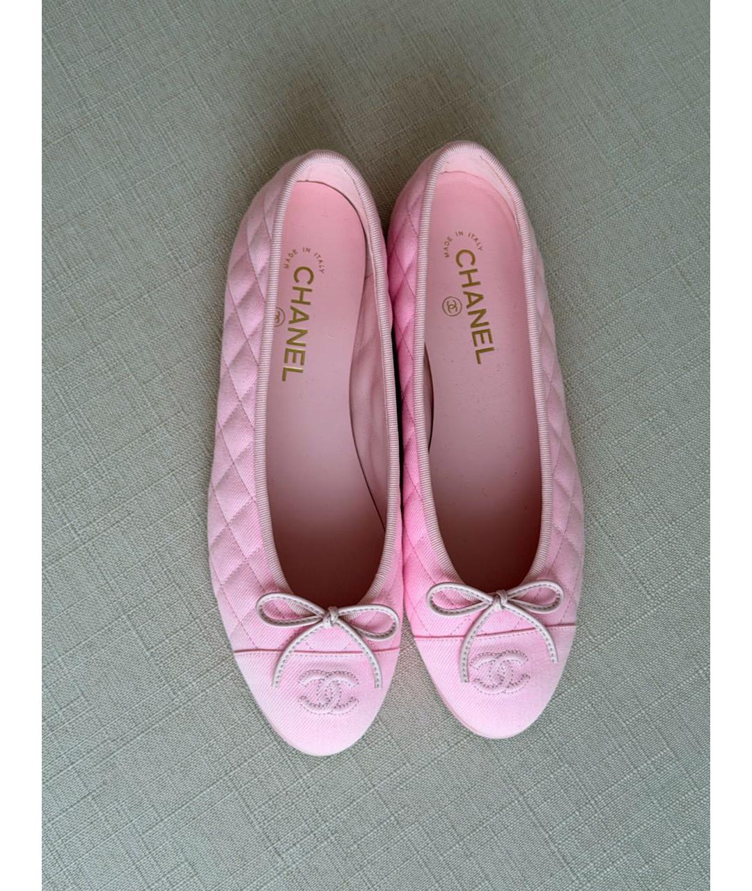 CHANEL Розовые текстильные балетки, фото 2