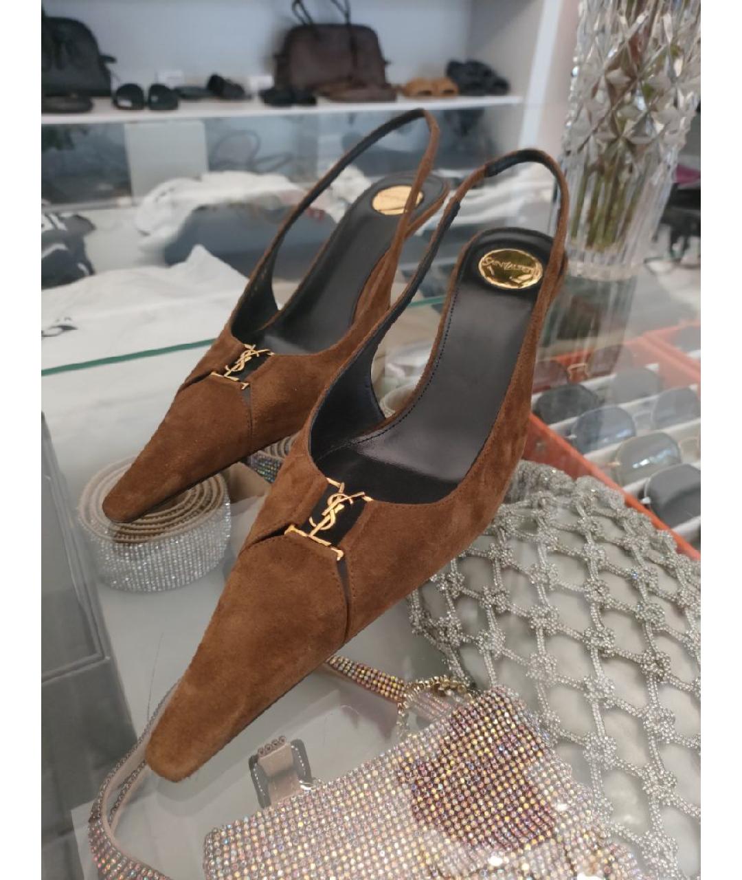 SAINT LAURENT Коричневые замшевые туфли, фото 7