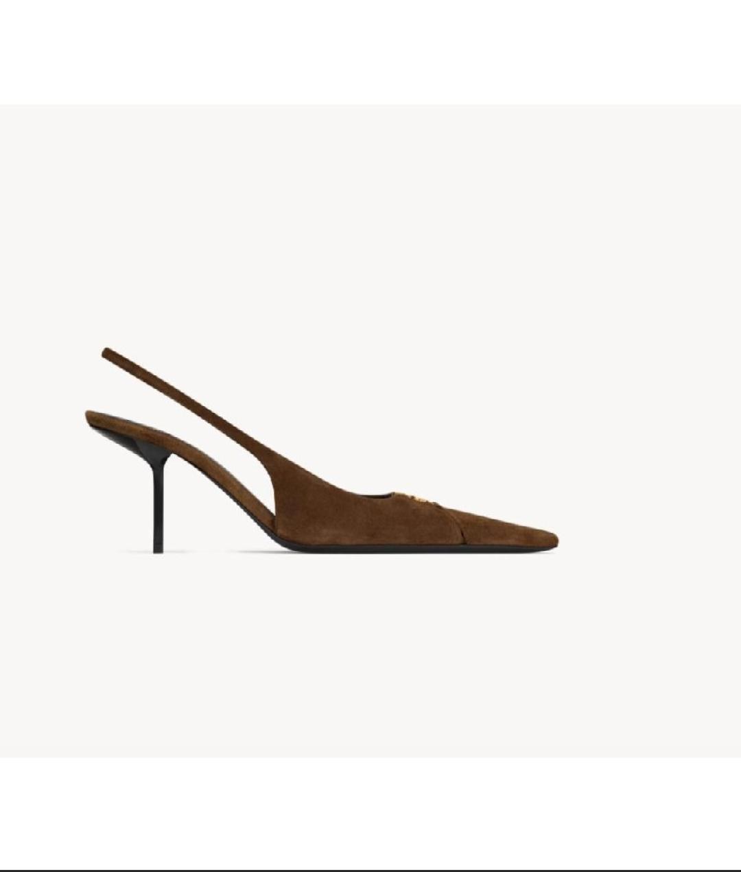 SAINT LAURENT Коричневые замшевые туфли, фото 9