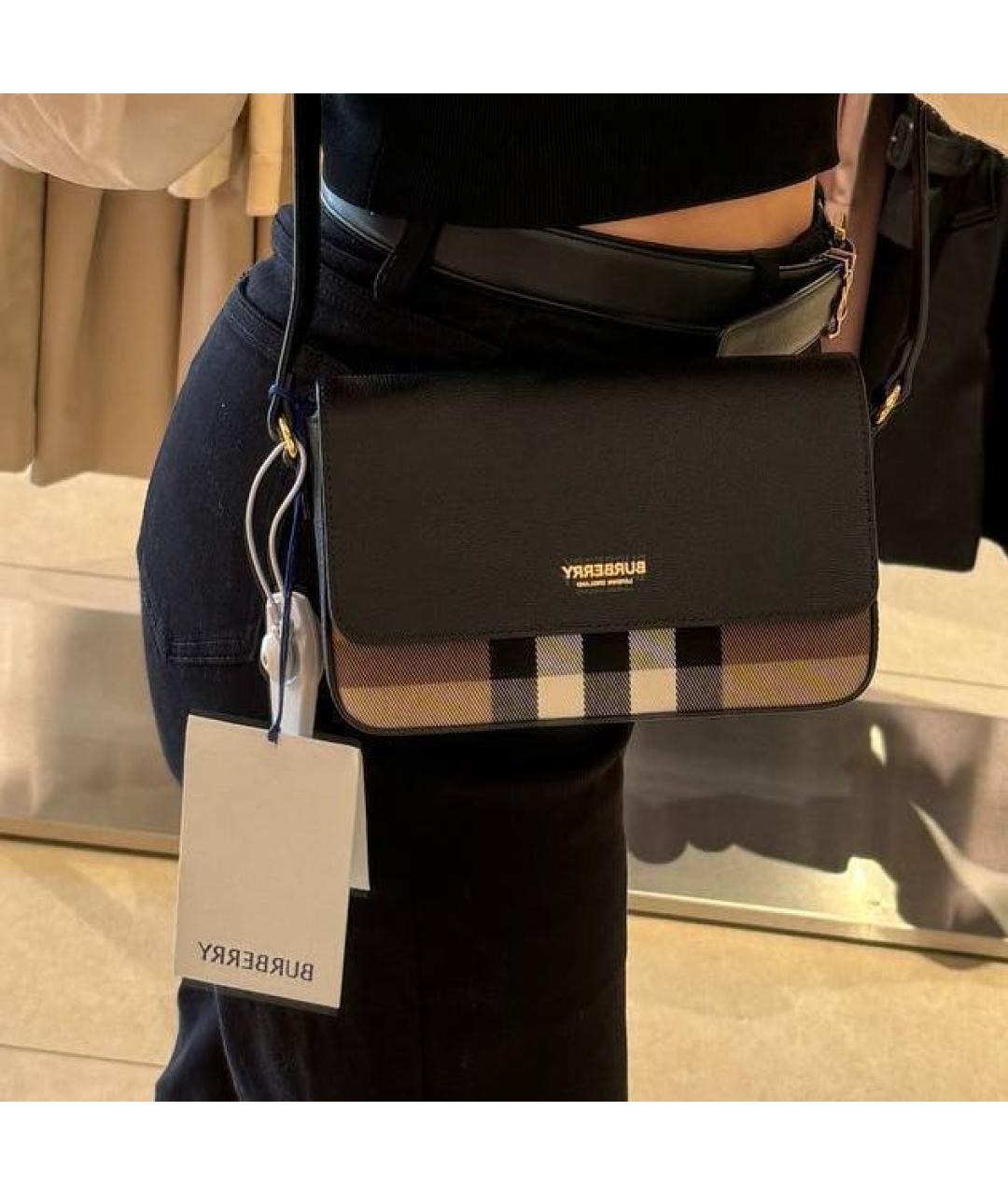 BURBERRY Черная кожаная сумка через плечо, фото 4