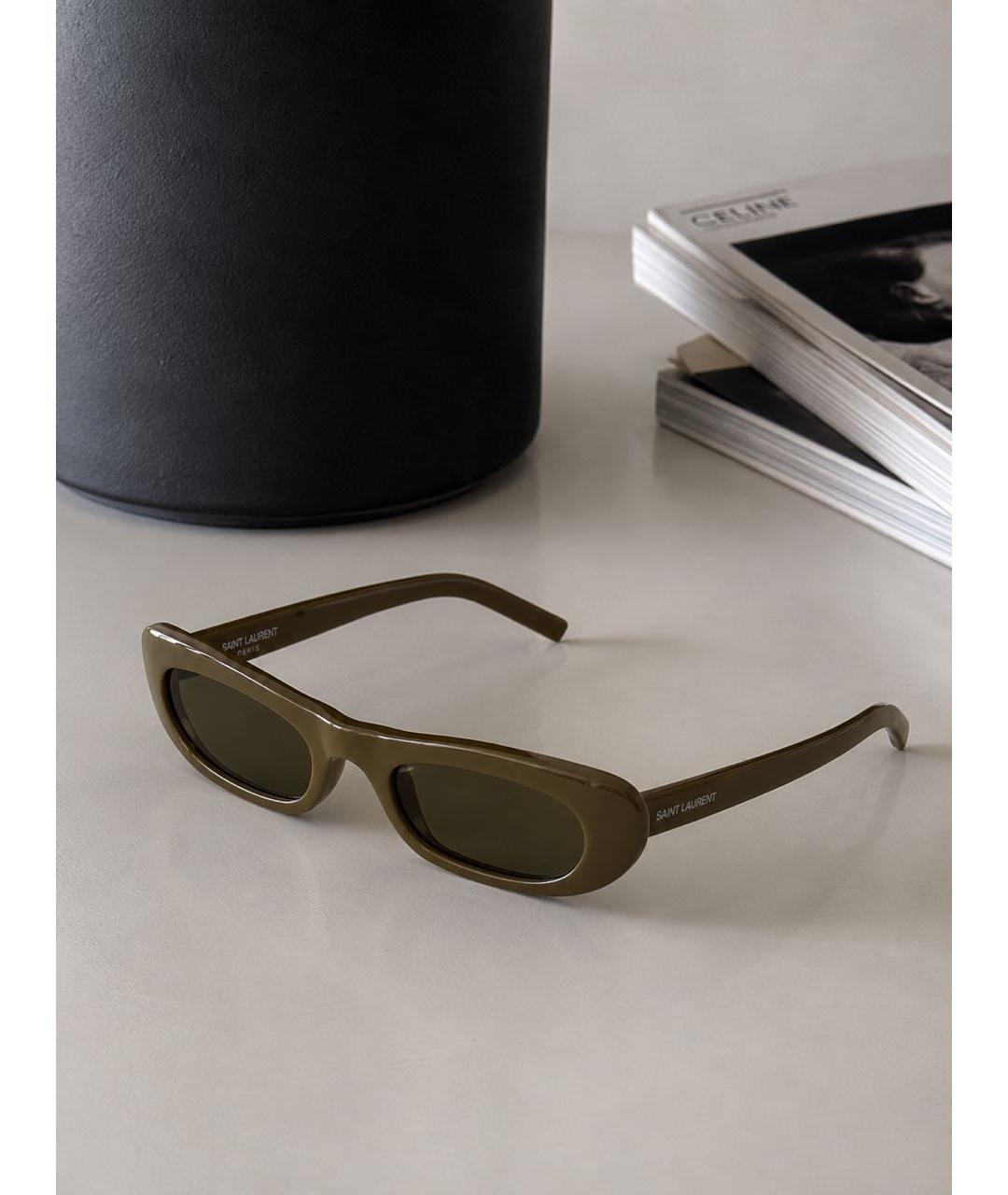 SAINT LAURENT Хаки пластиковые солнцезащитные очки, фото 4