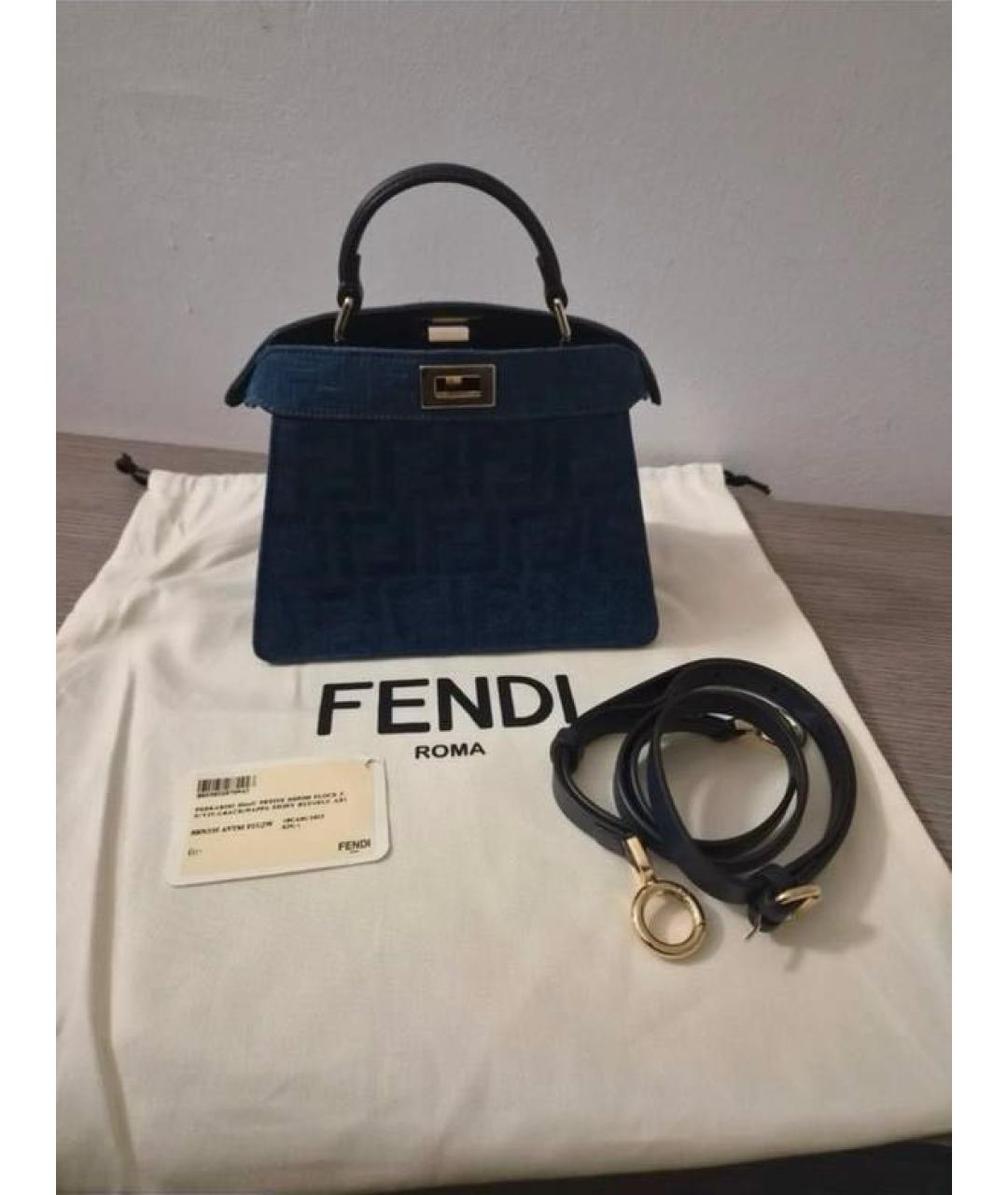 FENDI Синяя деним сумка с короткими ручками, фото 2