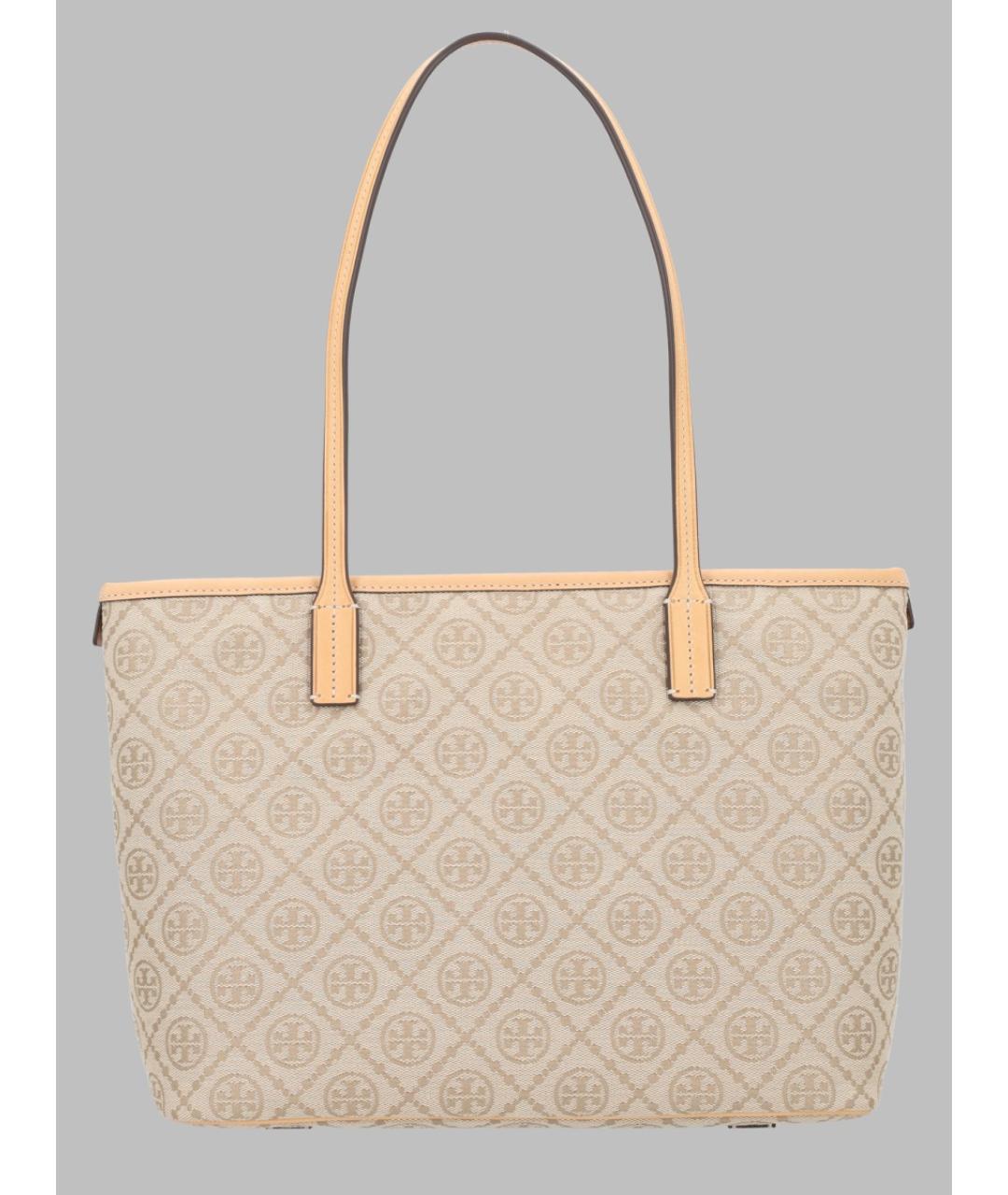TORY BURCH Бежевая хлопковая сумка с короткими ручками, фото 2