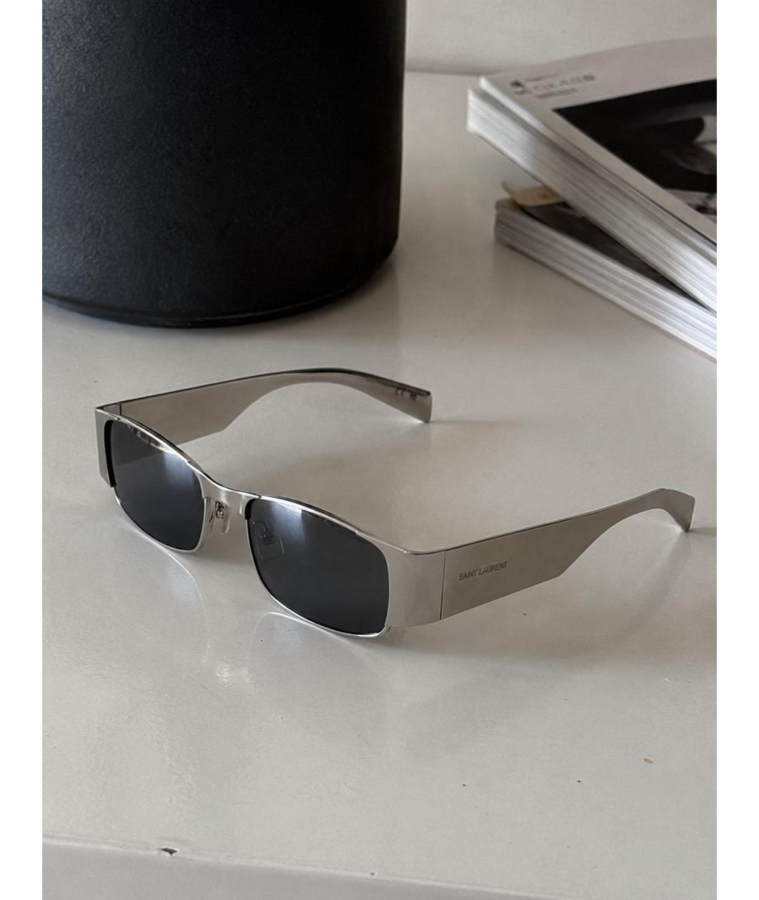 SAINT LAURENT Серебряные металлические солнцезащитные очки, фото 4