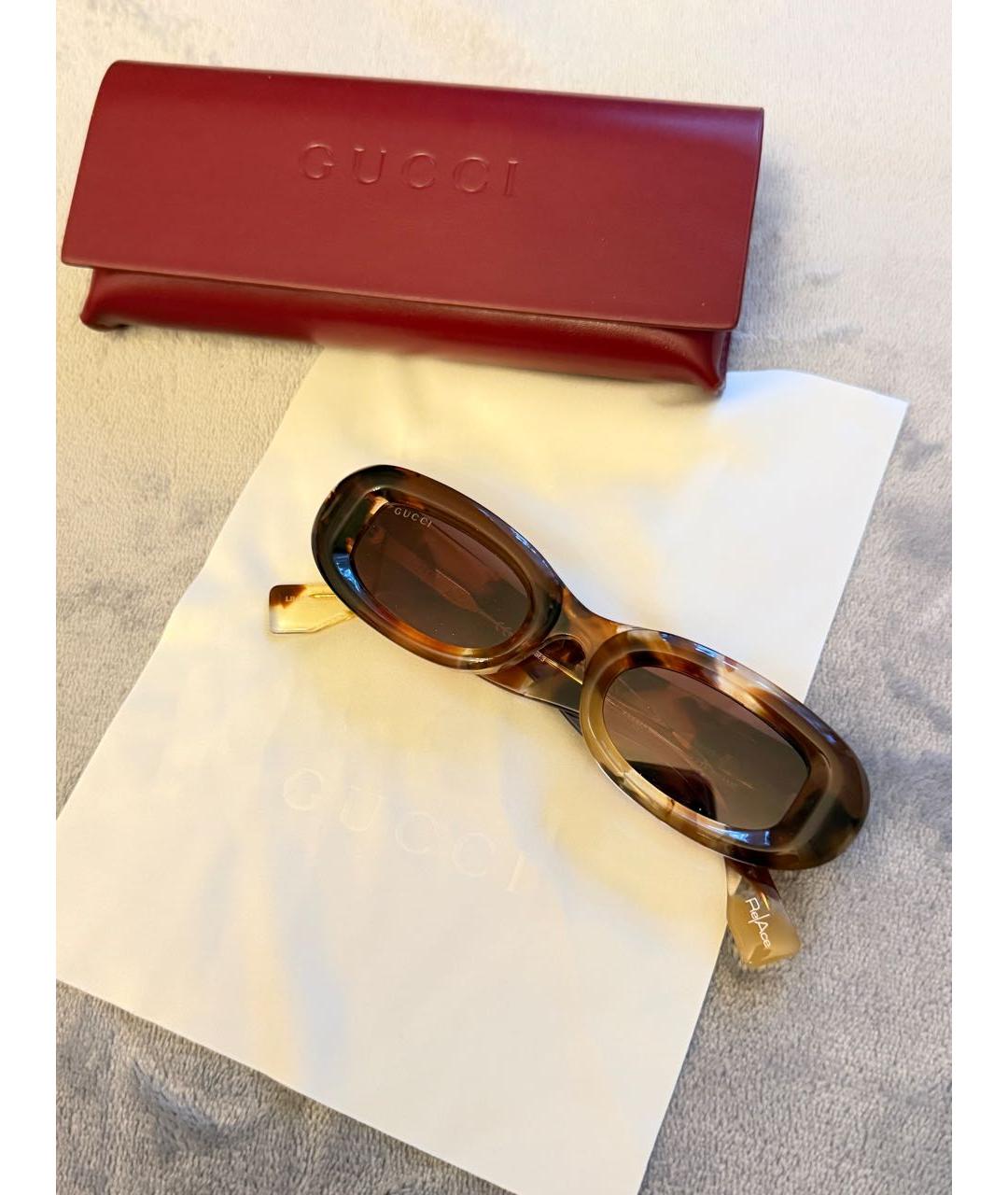 GUCCI Коричневые пластиковые солнцезащитные очки, фото 4