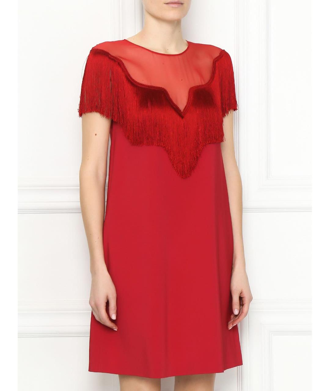 ALBERTA FERRETTI Красное вискозное коктейльное платье, фото 2