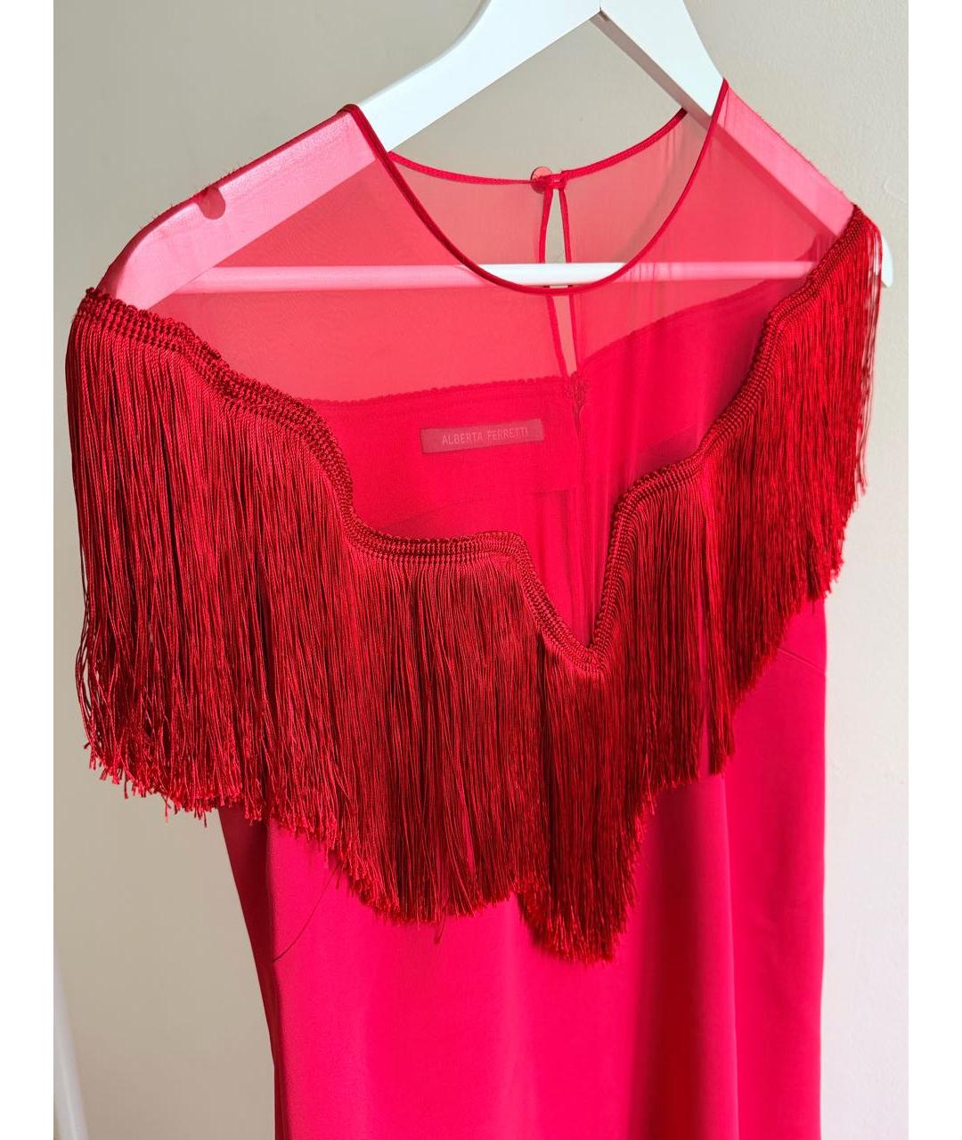 ALBERTA FERRETTI Красное вискозное коктейльное платье, фото 4