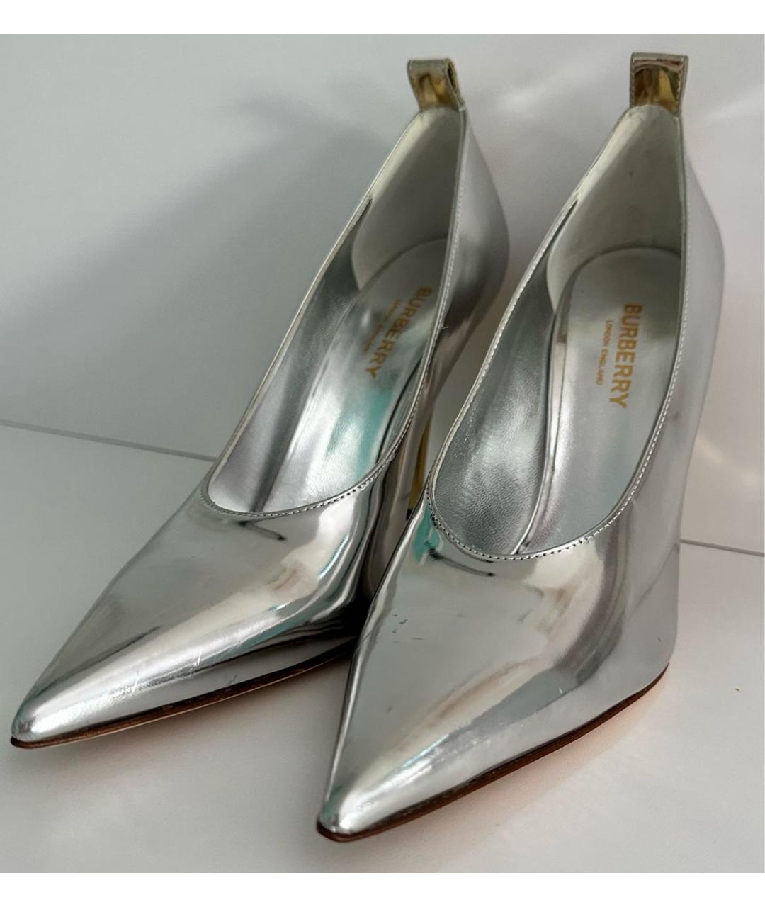 BURBERRY Серебряные кожаные туфли, фото 5